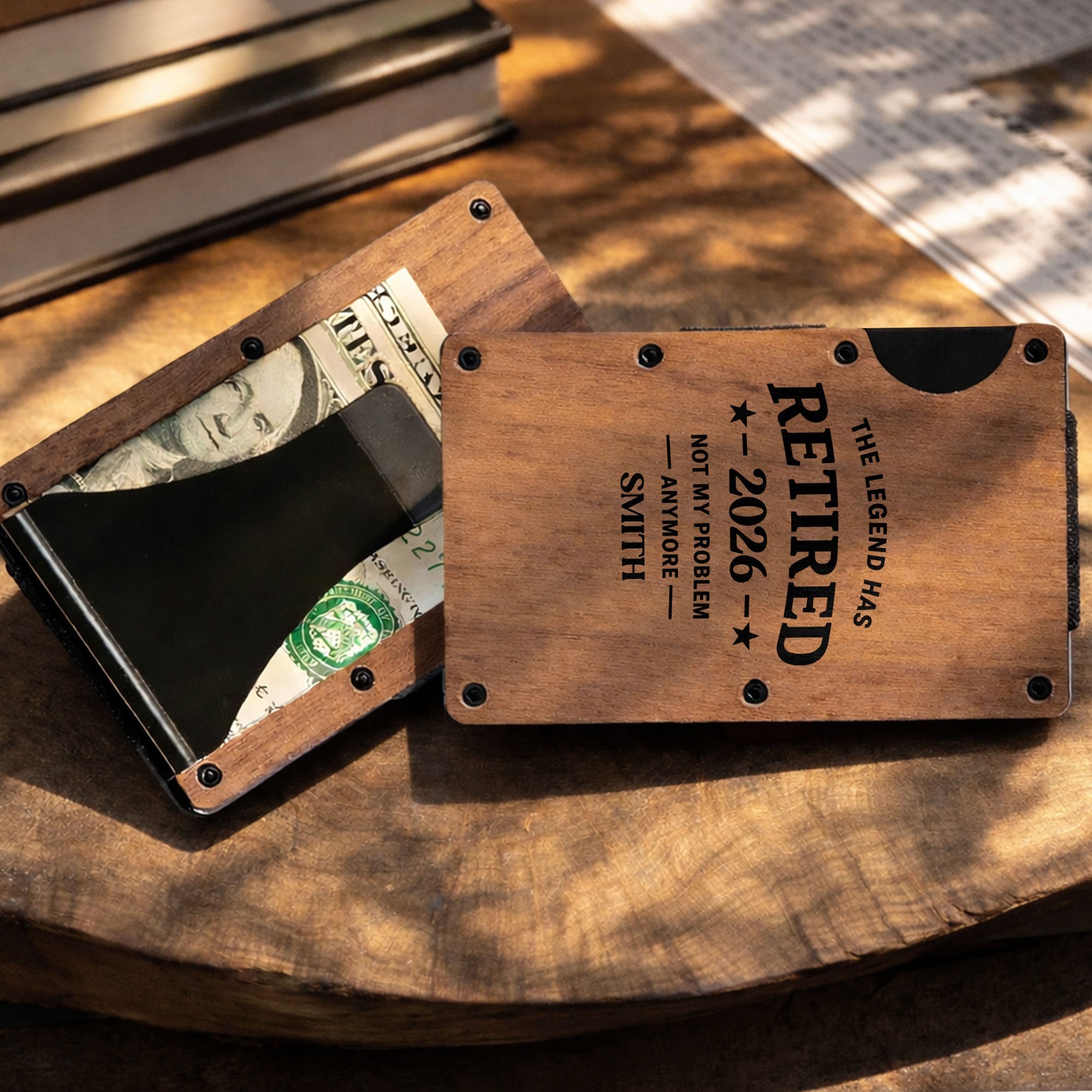 Custom Engraved Wooden Card Holder Gift for Dad, Retirement