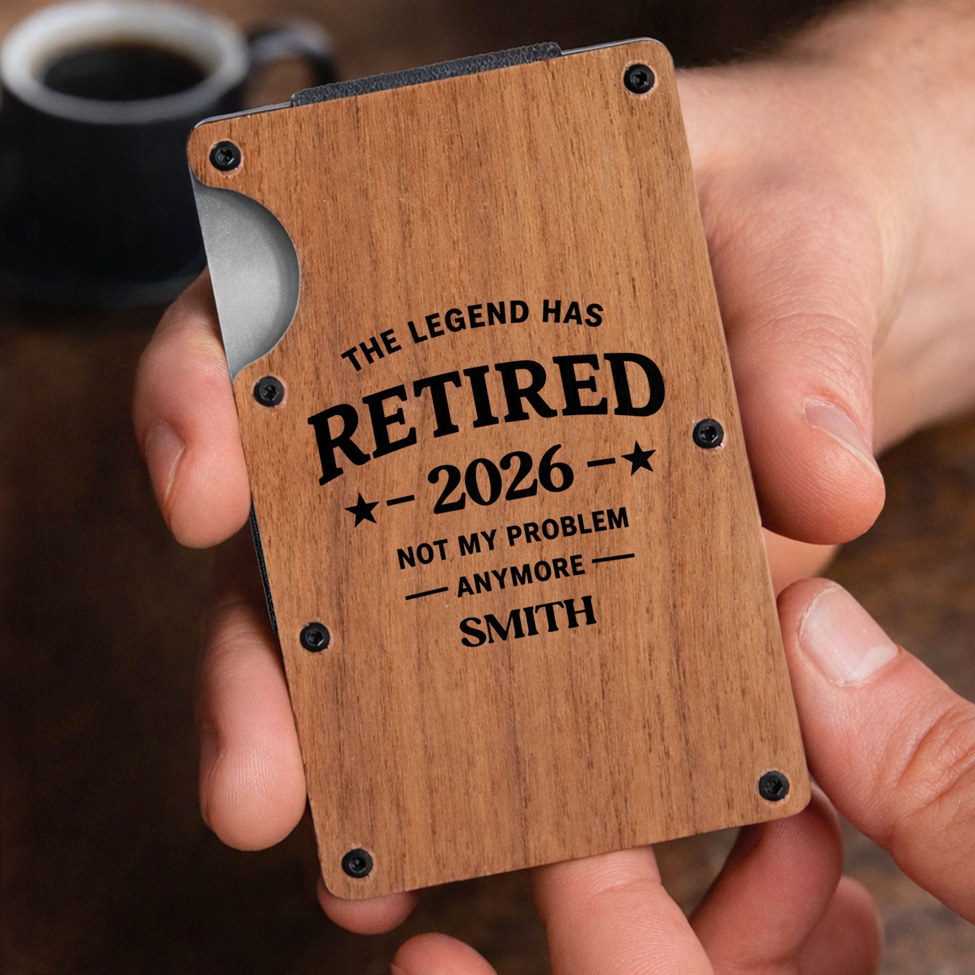 Custom Engraved Wooden Card Holder Gift for Dad, Retirement