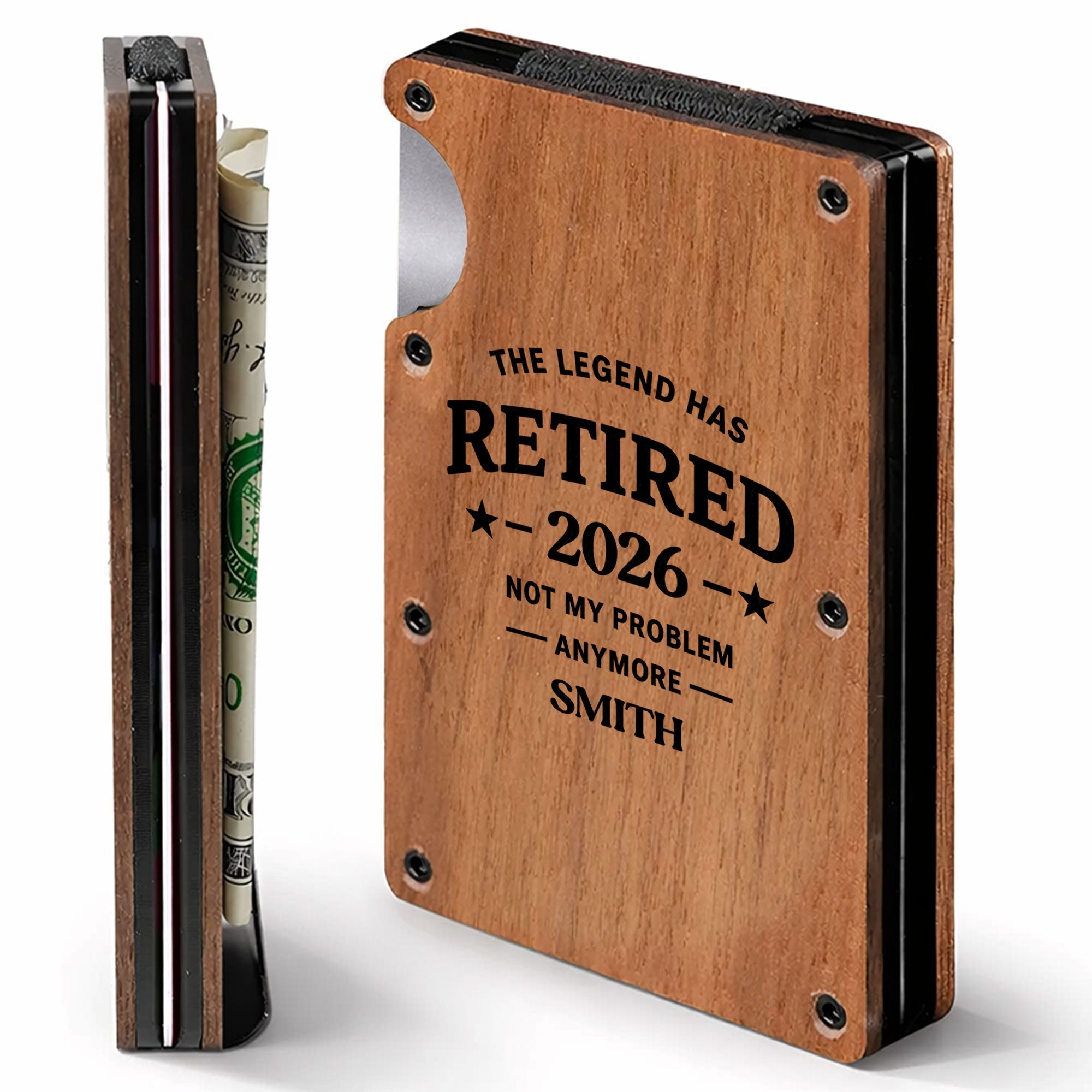 Custom Engraved Wooden Card Holder Gift for Dad, Retirement