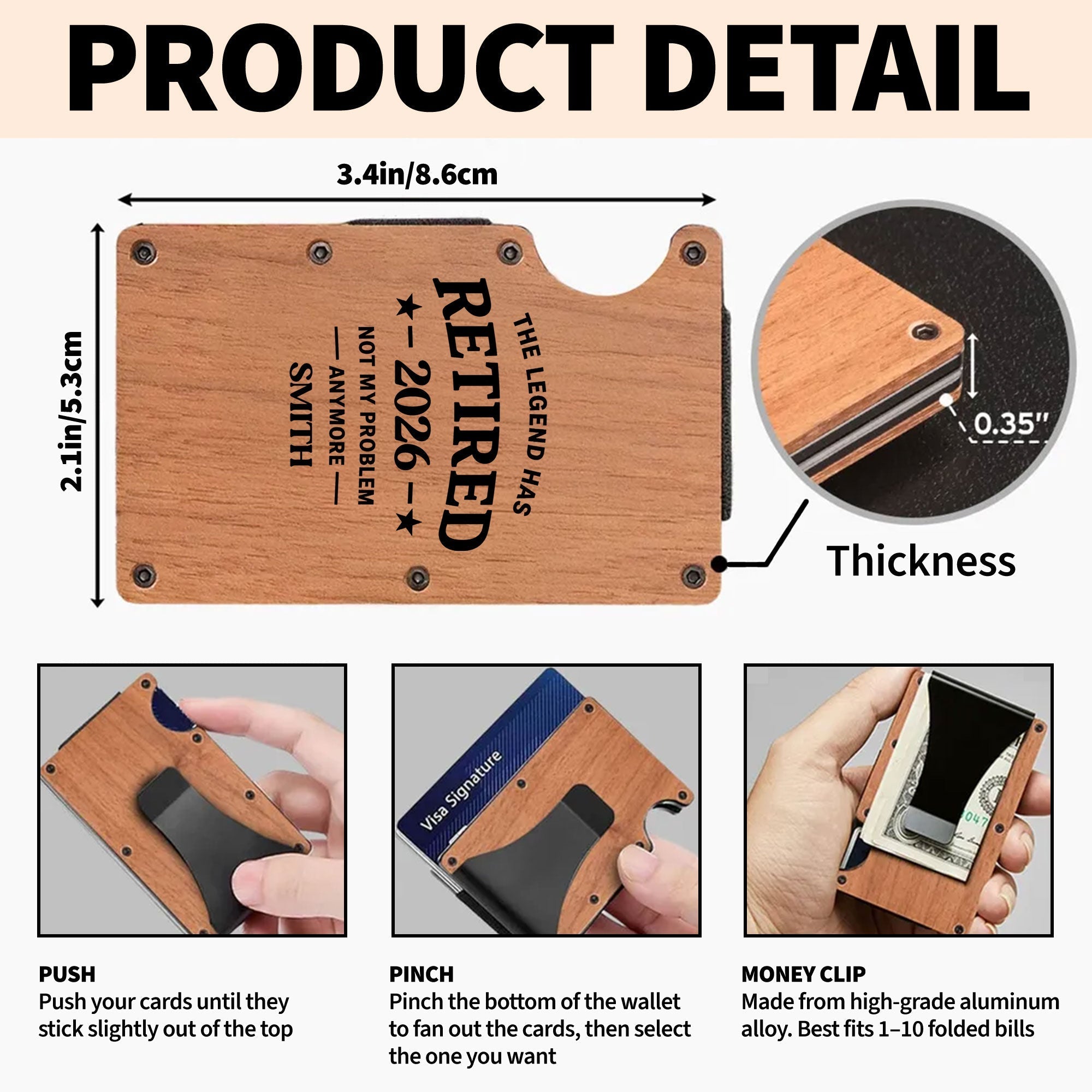 Custom Engraved Wooden Card Holder Gift for Dad, Retirement