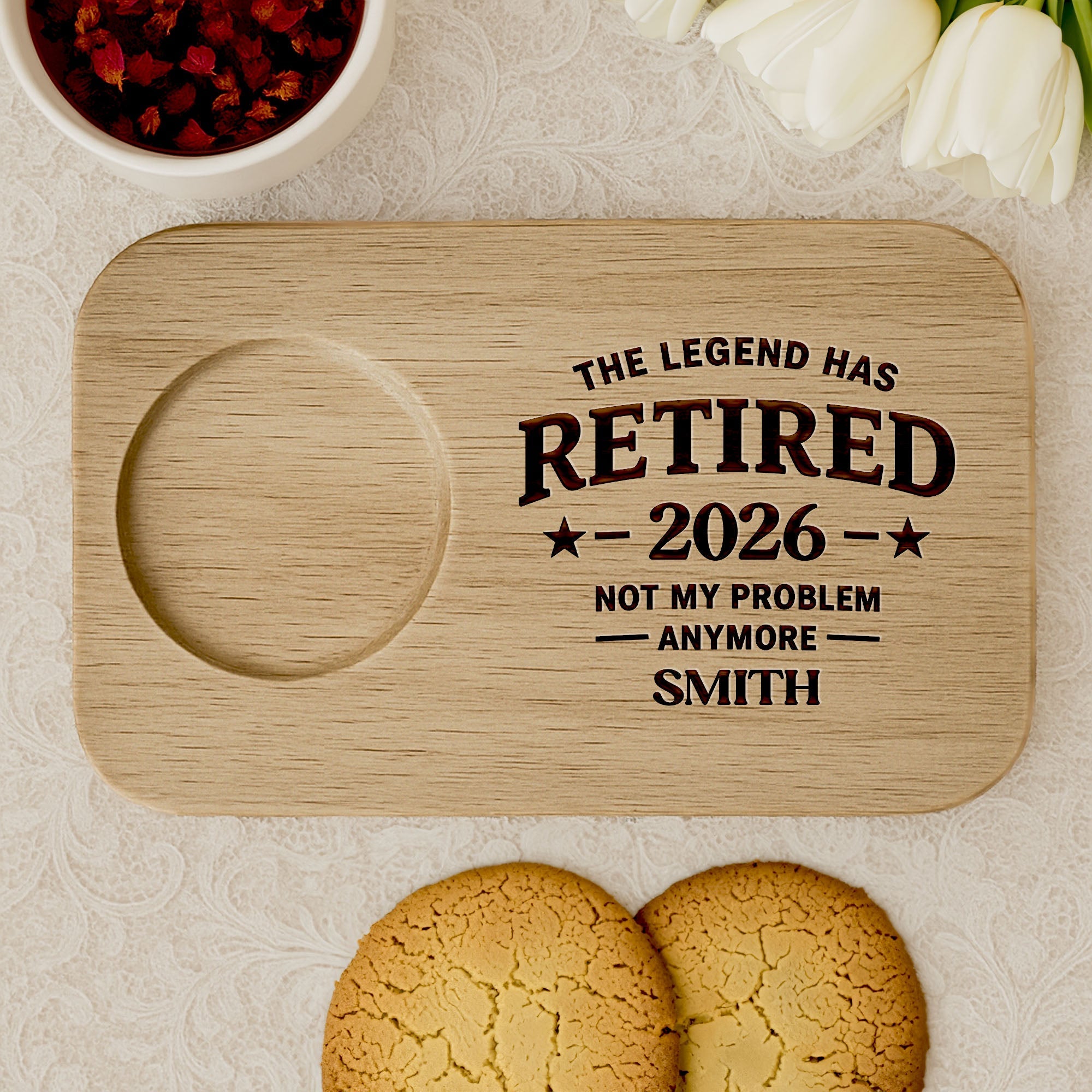 Personalized Engraved Serving Board with Cup Holder Retirement Gift for Him