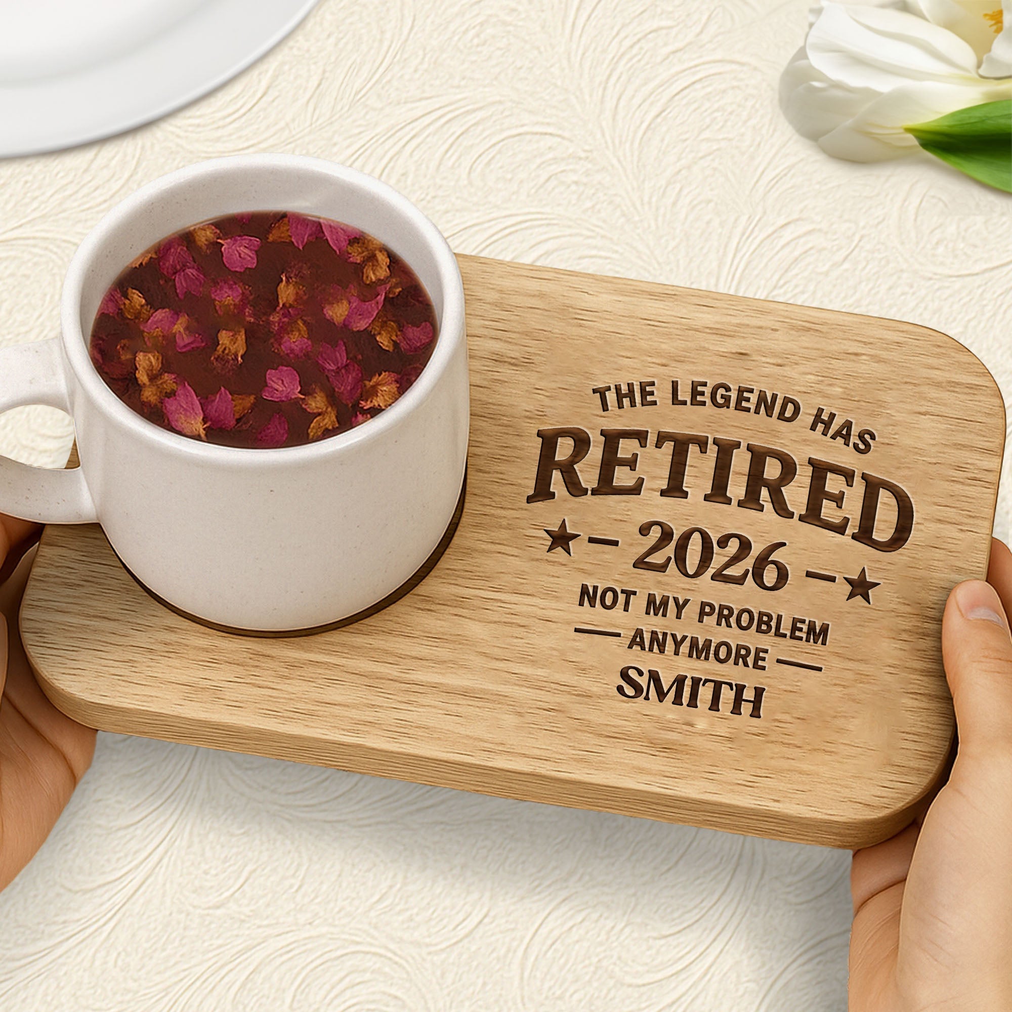 Personalized Engraved Serving Board with Cup Holder Retirement Gift for Him