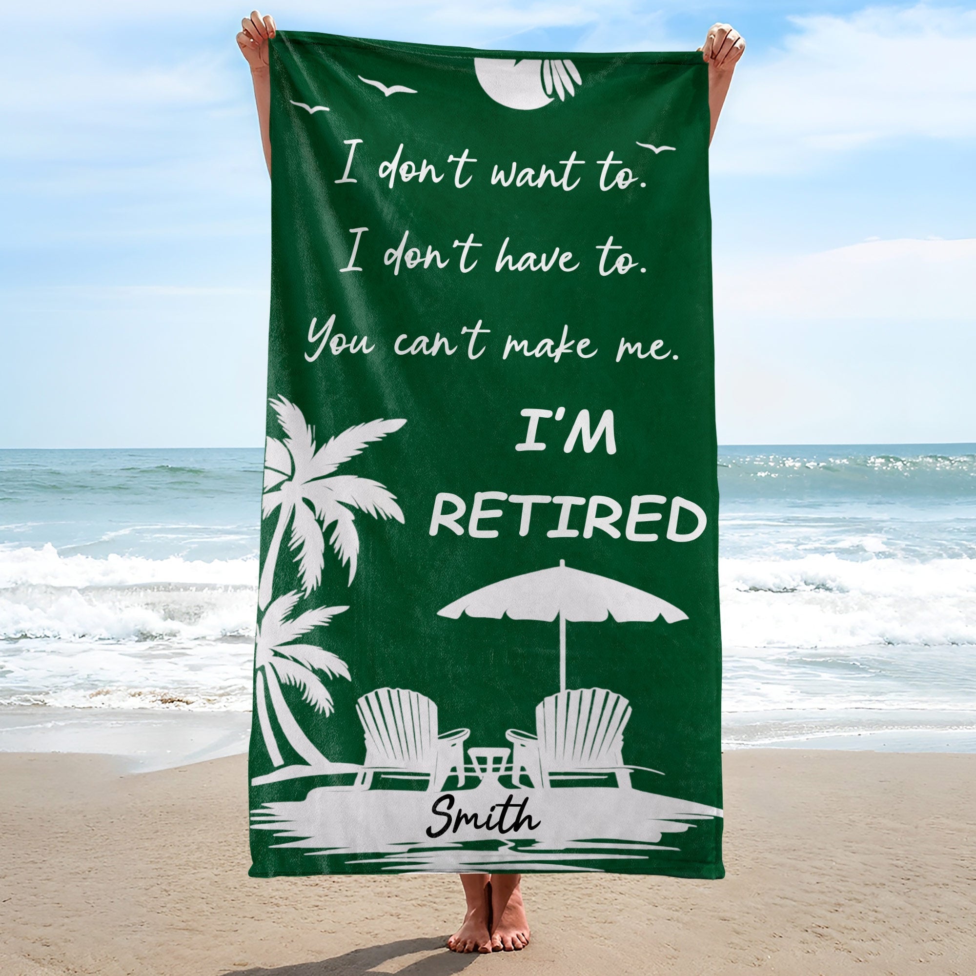 Personalized Microfiber Beach Towel Custom Name Gift for Retirees