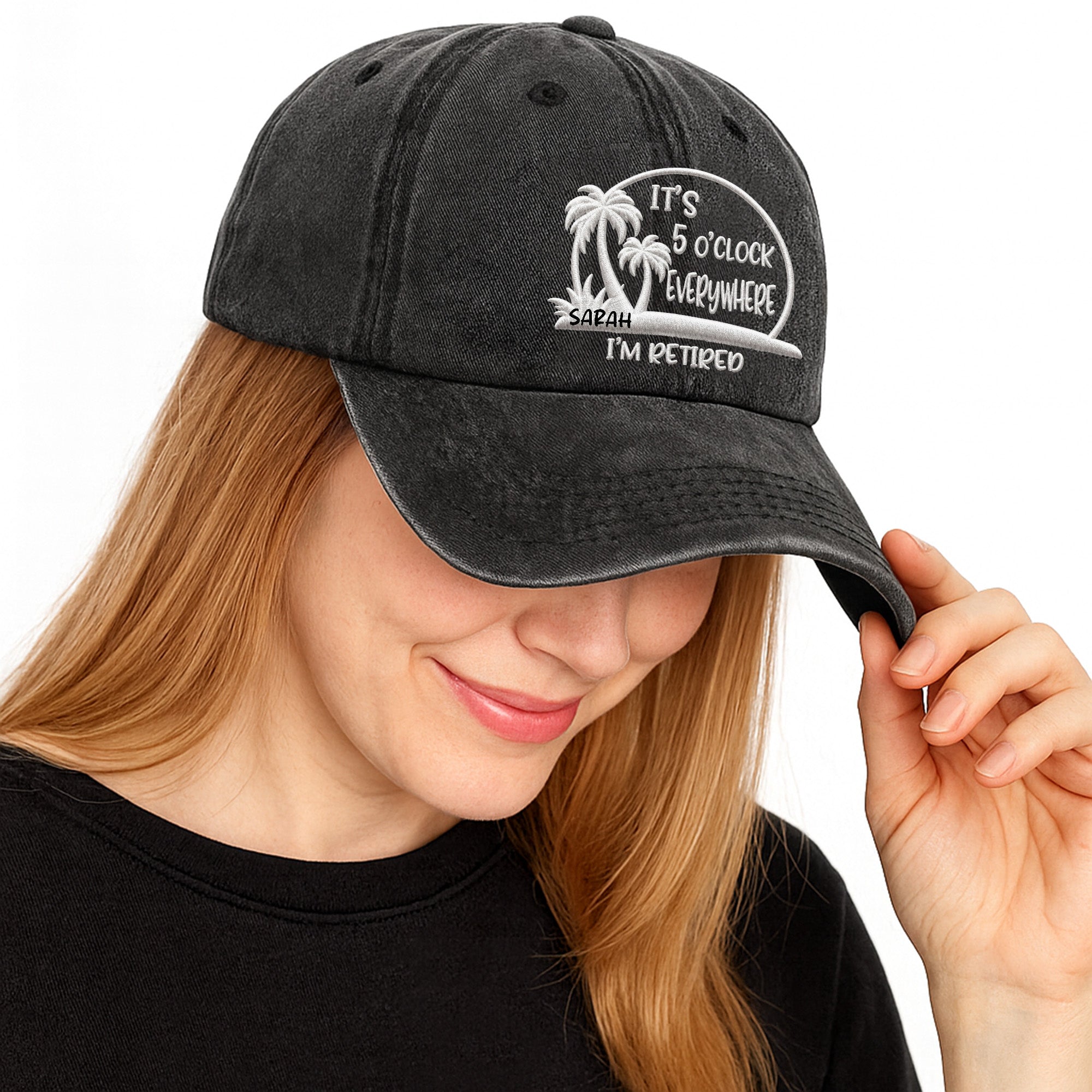 Personalized Washed Denim Cap Custom Name Gift for Retirees