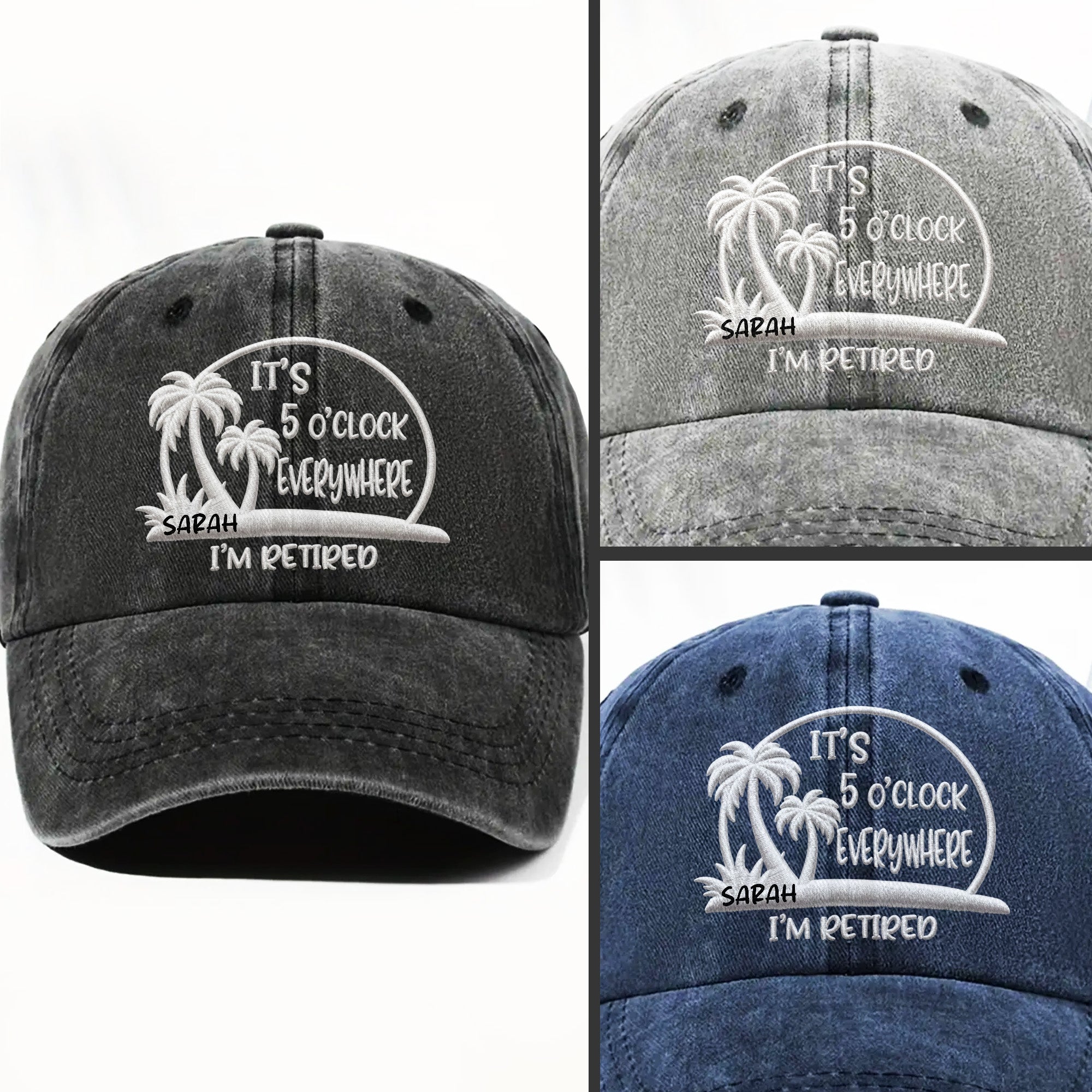 Personalized Washed Denim Cap Custom Name Gift for Retirees