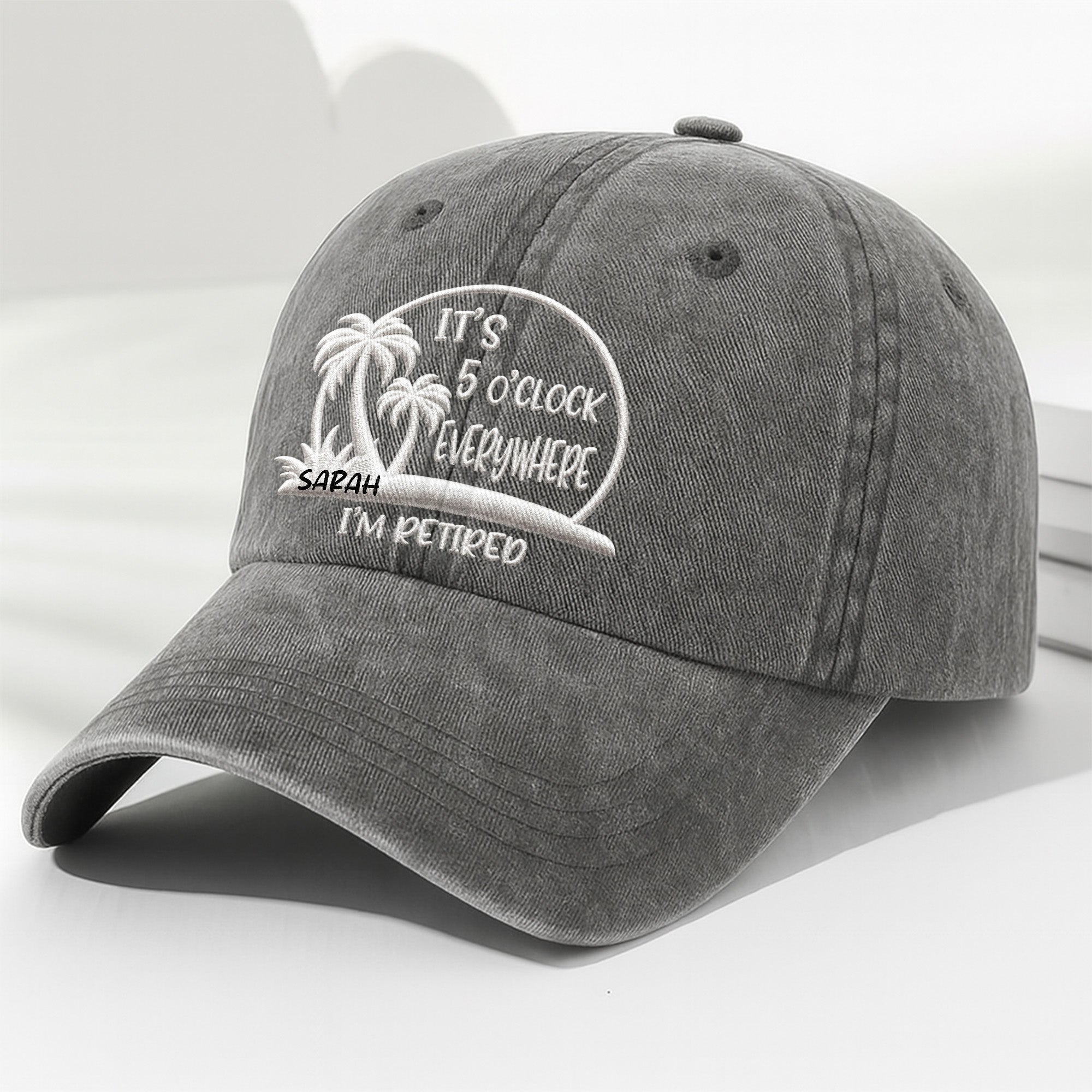 Personalized Washed Denim Cap Custom Name Gift for Retirees