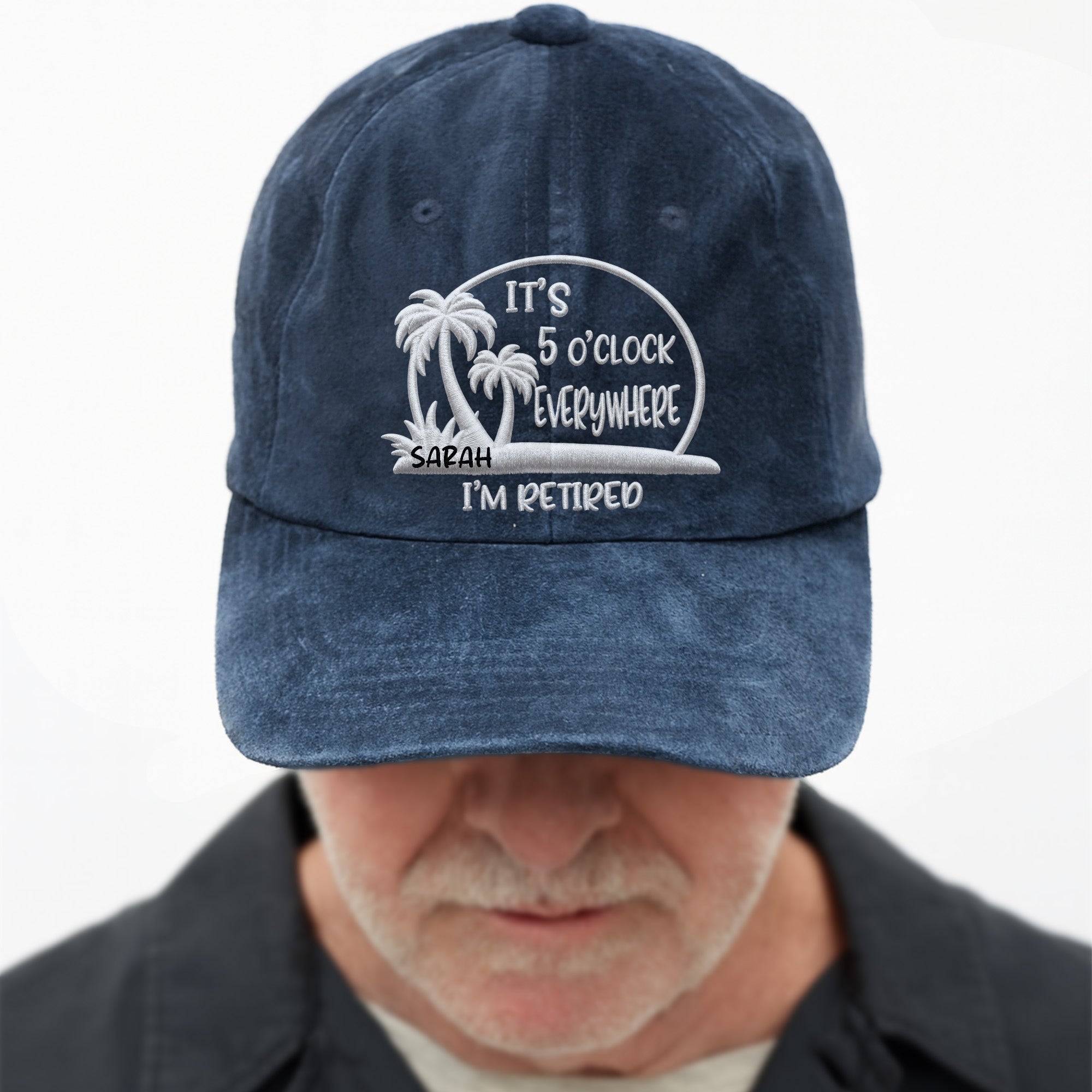 Personalized Washed Denim Cap Custom Name Gift for Retirees
