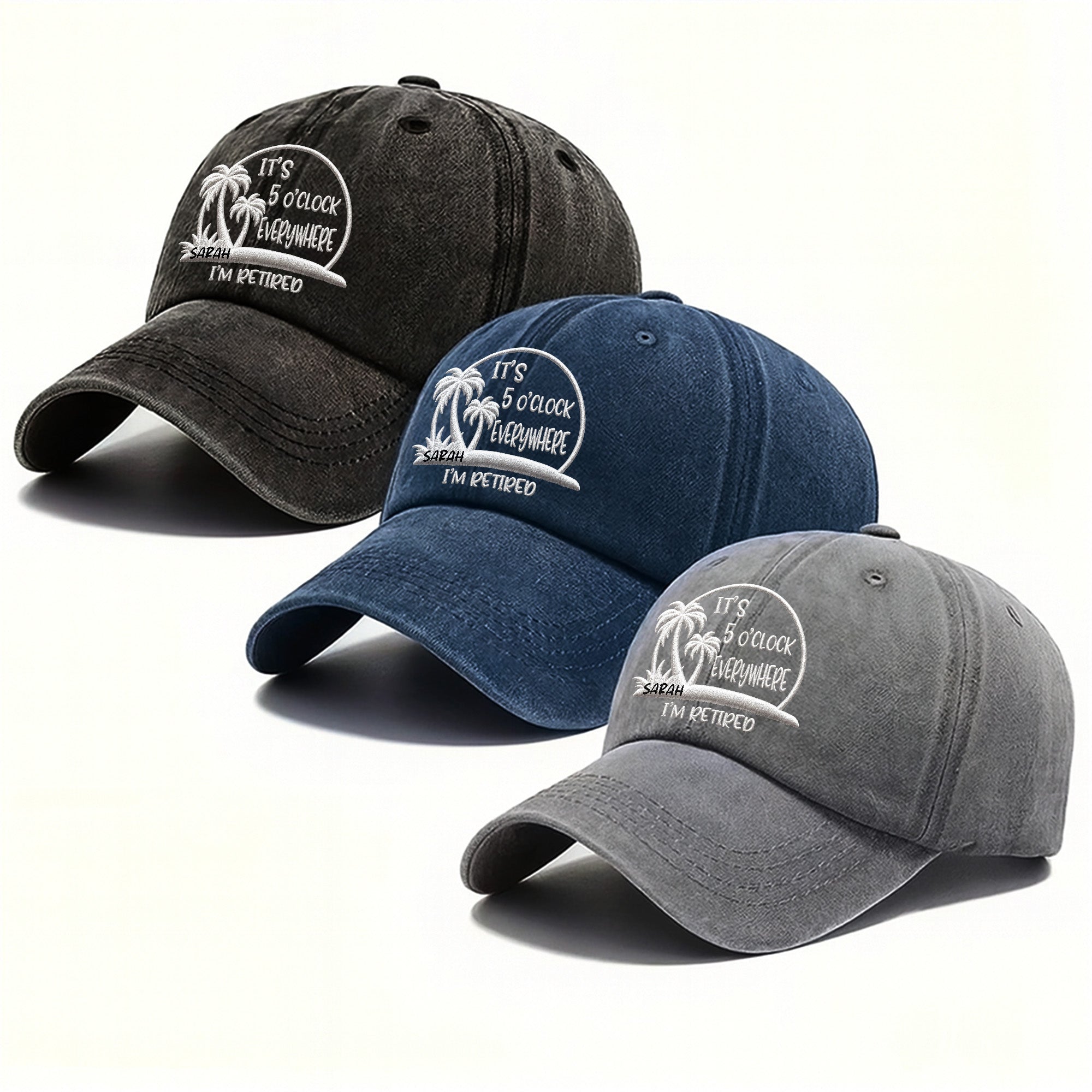 Personalized Washed Denim Cap Custom Name Gift for Retirees