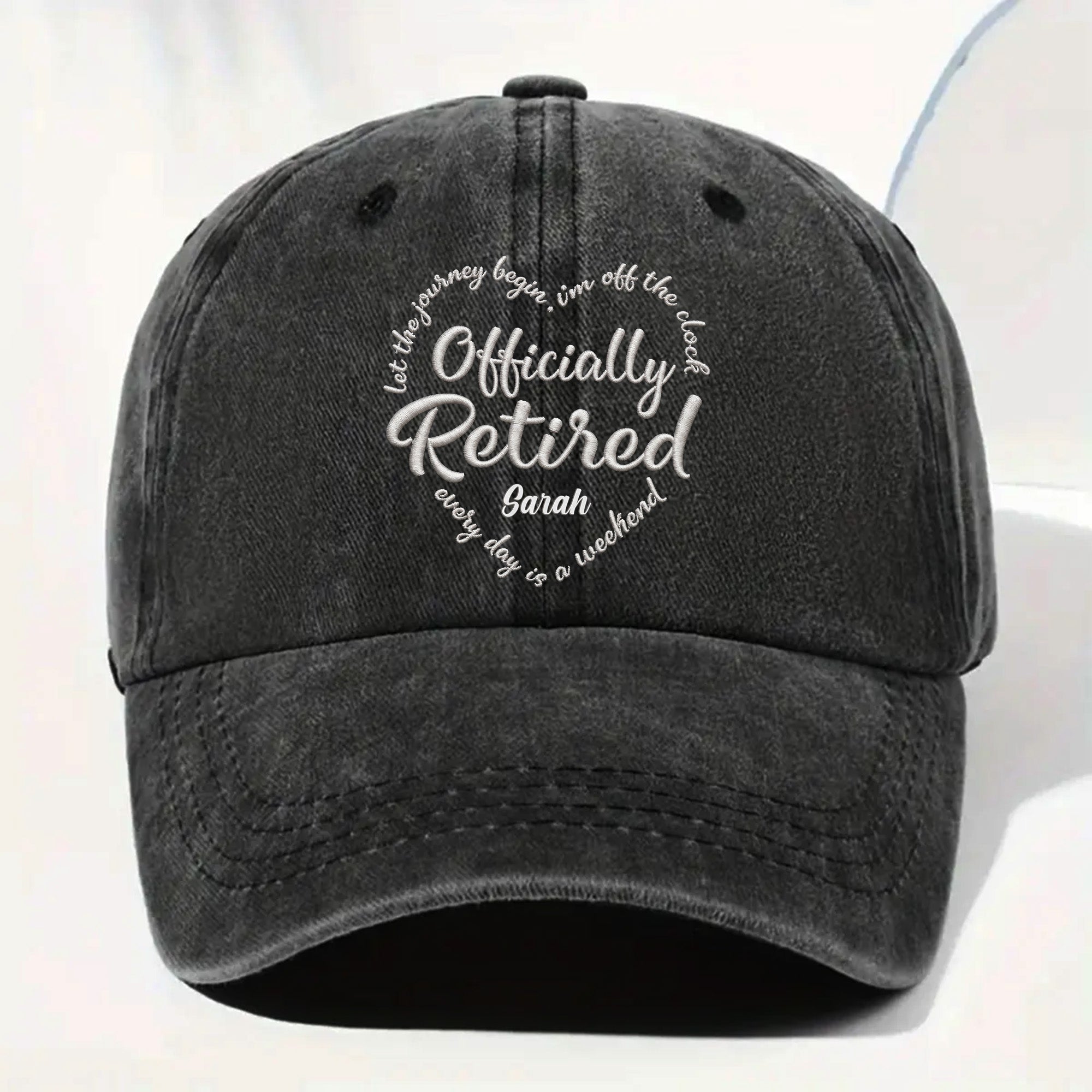 Personalized Denim Cap Custom Heart Typography Gift for Retirement