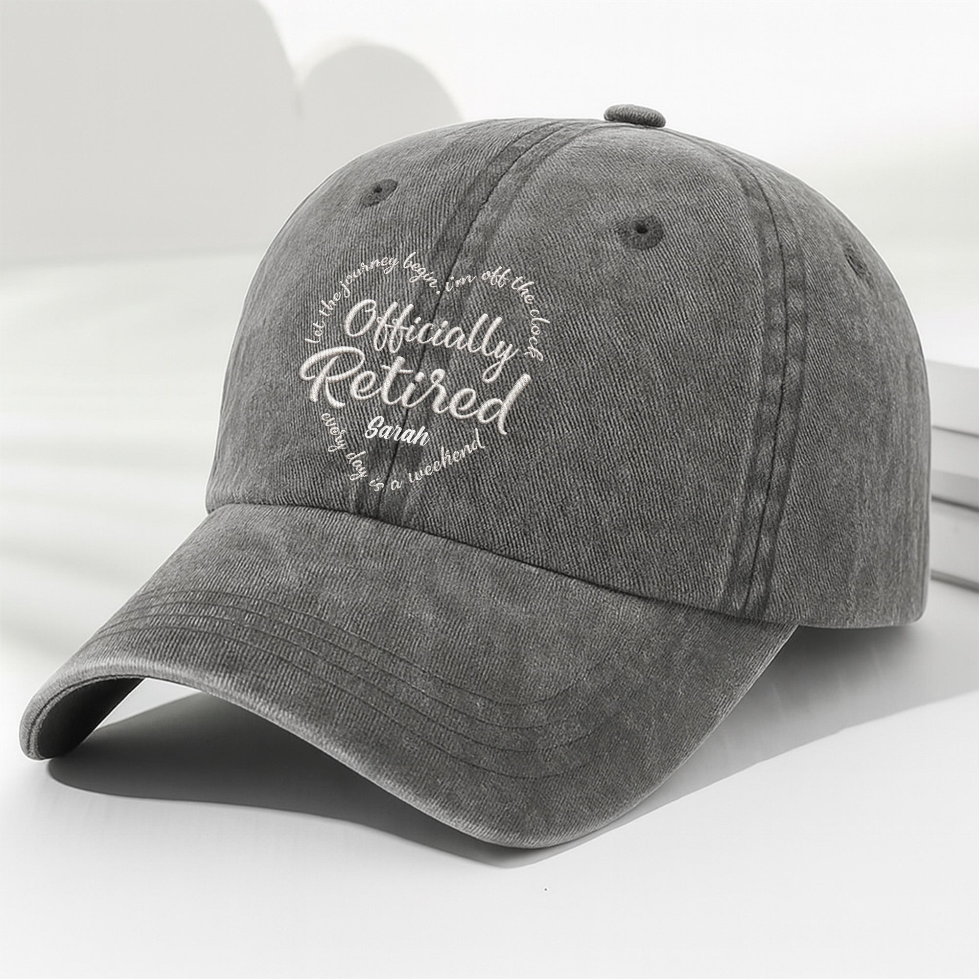 Personalized Denim Cap Custom Heart Typography Gift for Retirement