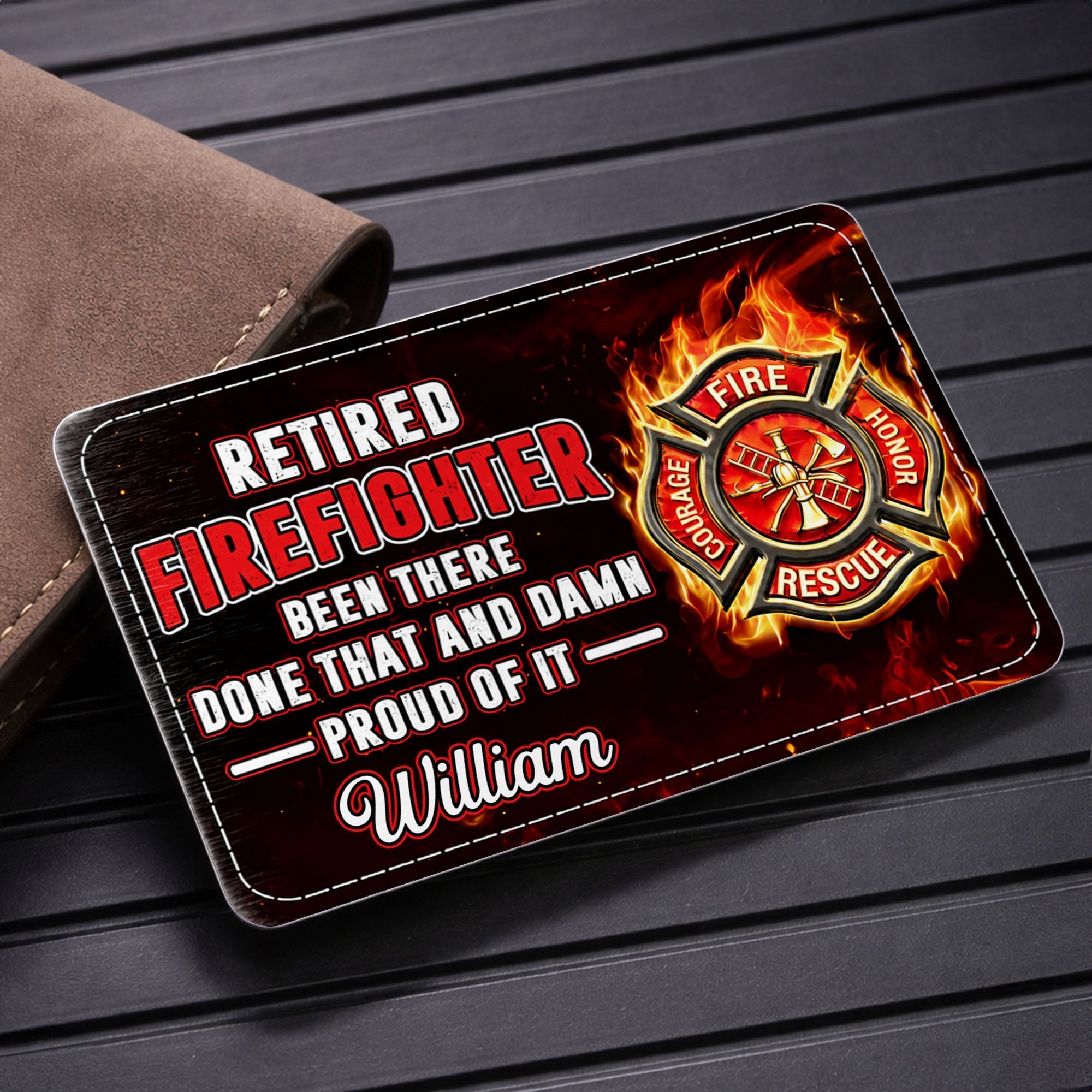 Personalized Aluminum Wallet Card for Retired Firefighter Gift