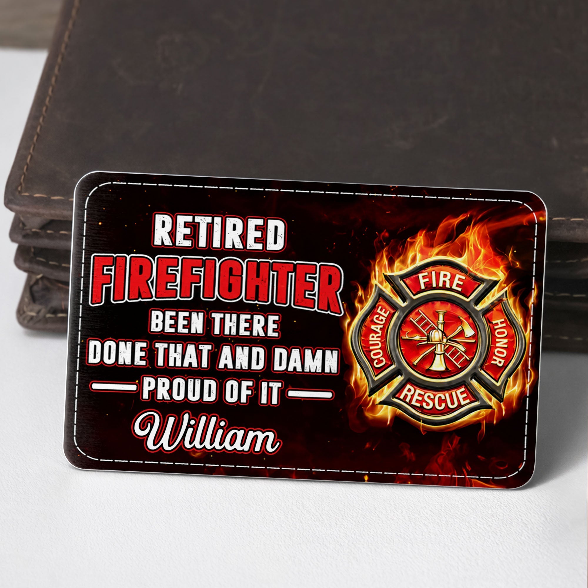 Personalized Aluminum Wallet Card for Retired Firefighter Gift