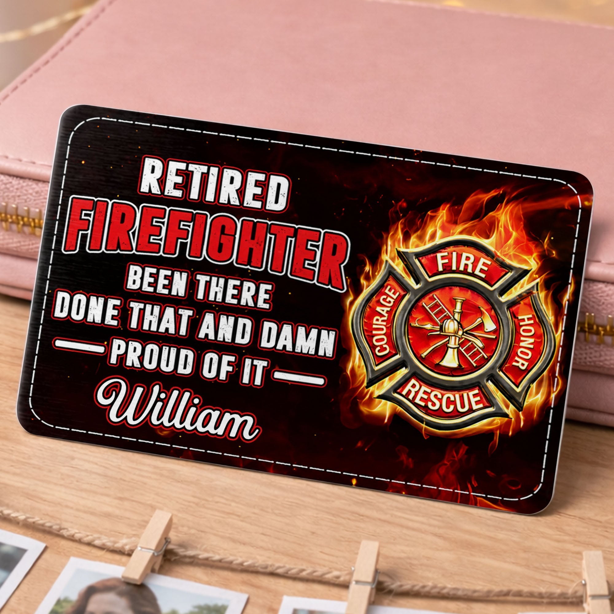 Personalized Aluminum Wallet Card for Retired Firefighter Gift