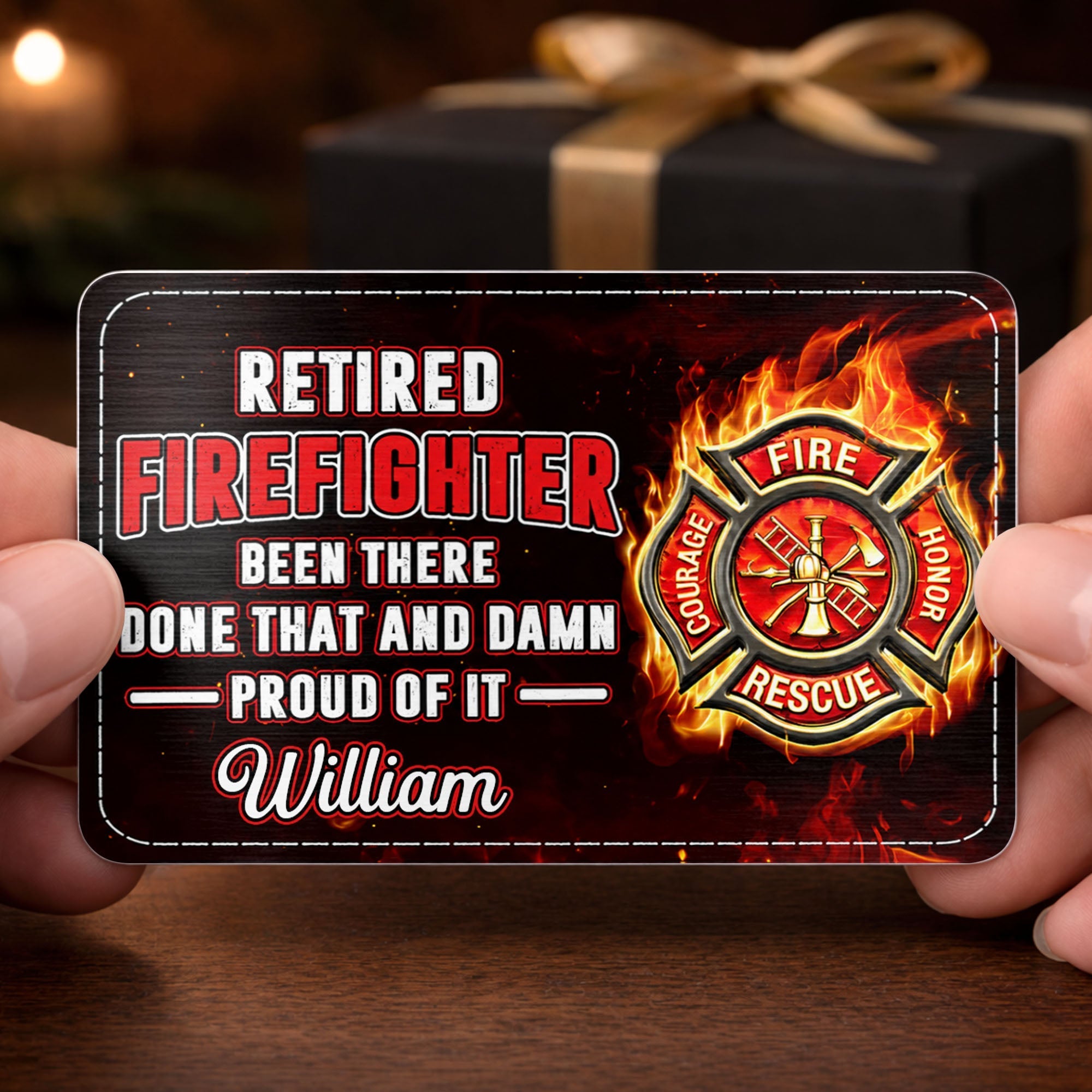 Personalized Aluminum Wallet Card for Retired Firefighter Gift