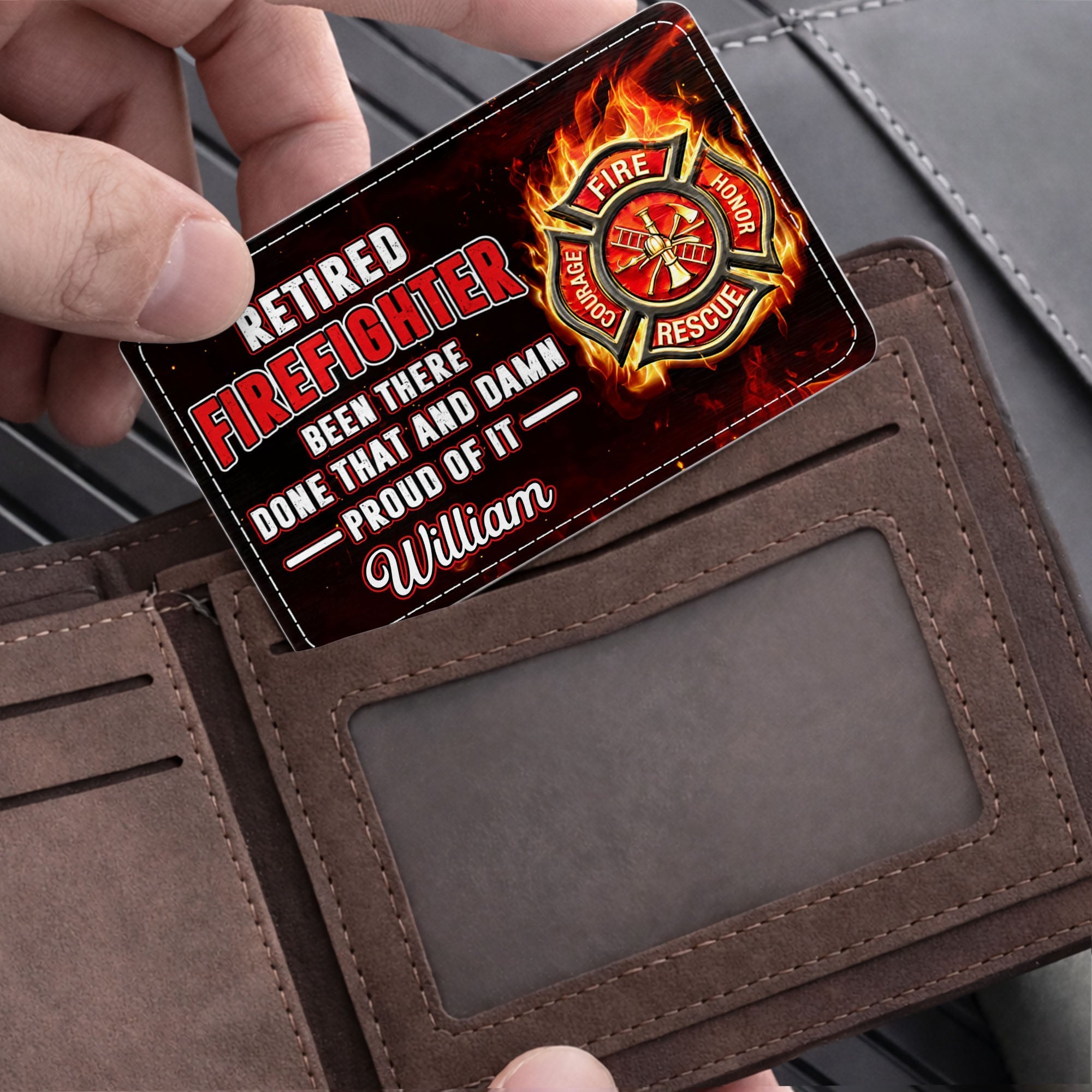 Personalized Aluminum Wallet Card for Retired Firefighter Gift