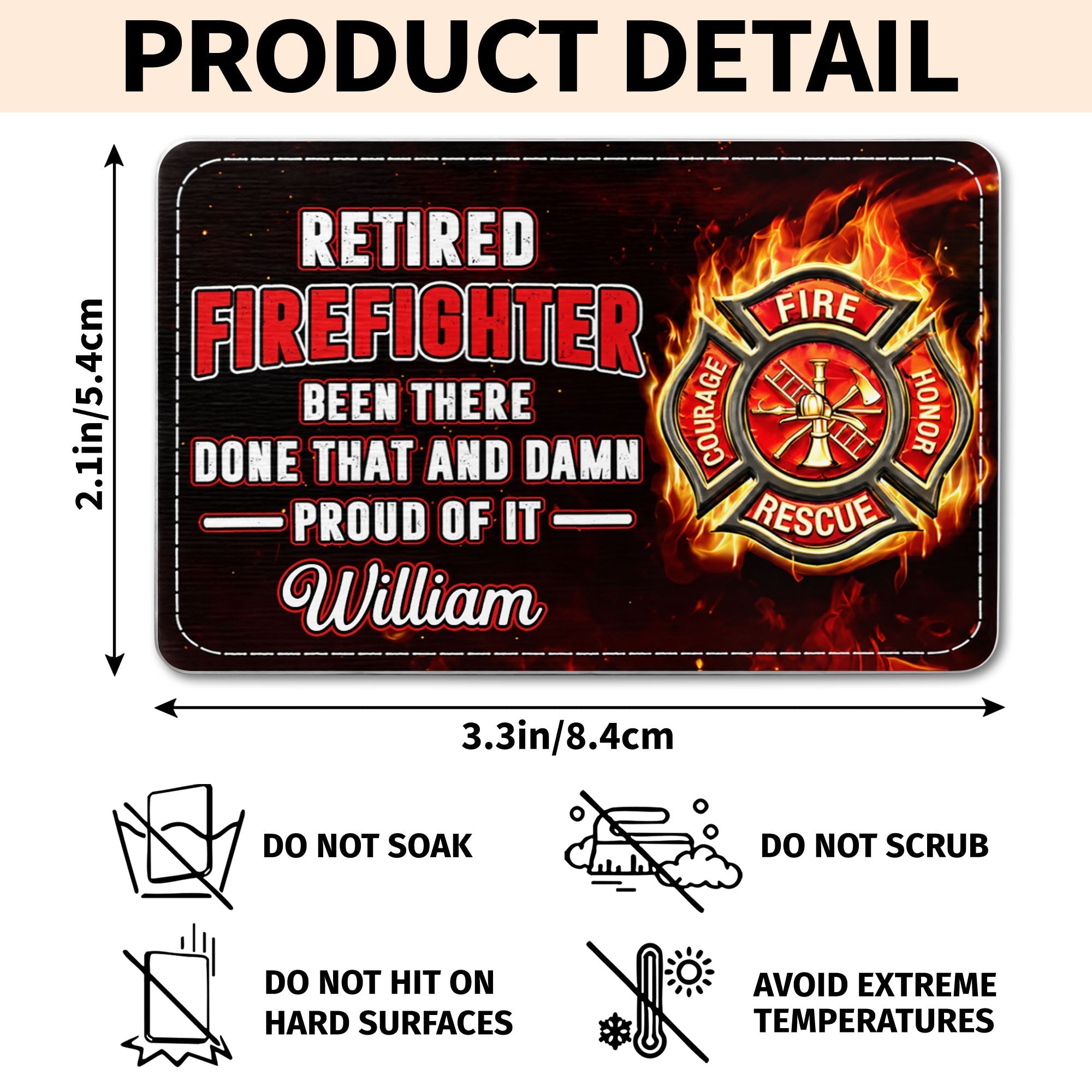 Personalized Aluminum Wallet Card for Retired Firefighter Gift