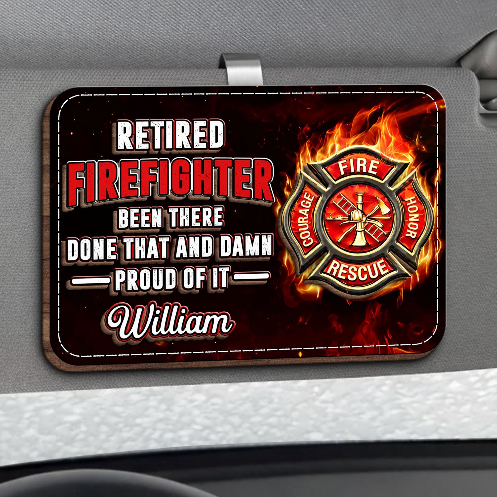 Personalized Car Visor Clip Retired Firefighter Gift Idea