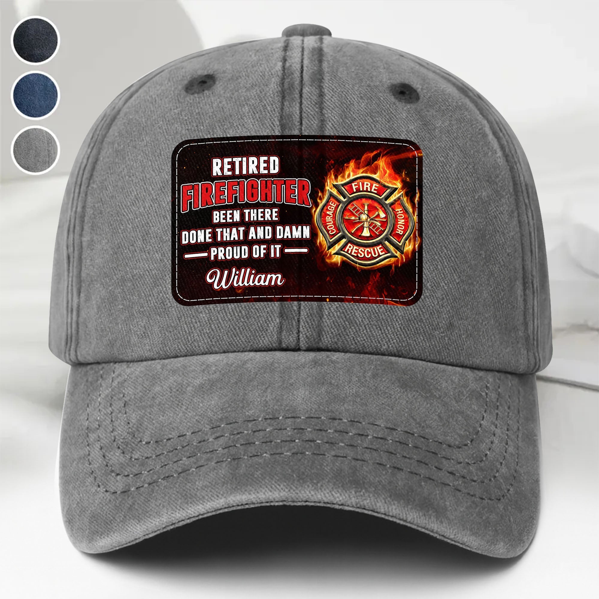 Personalized Washed Denim Cap Custom Name Gift for Retired Firefighter