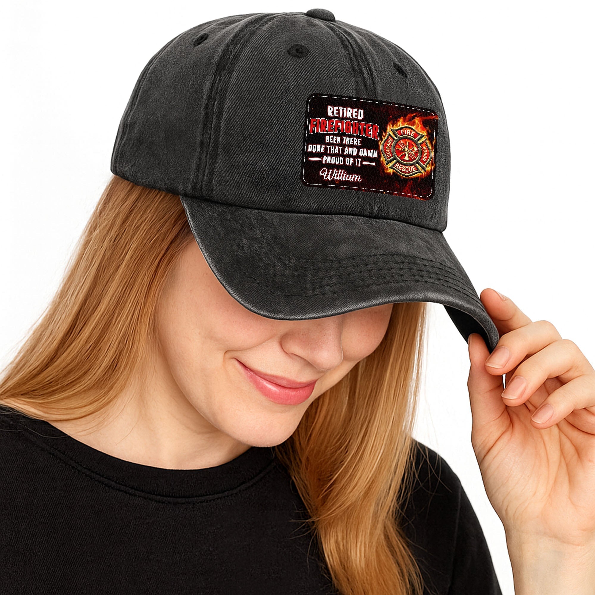 Personalized Washed Denim Cap Custom Name Gift for Retired Firefighter