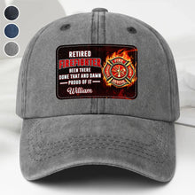 Load image into Gallery viewer, Personalized Washed Denim Cap Custom Name Gift for Retired Firefighter
