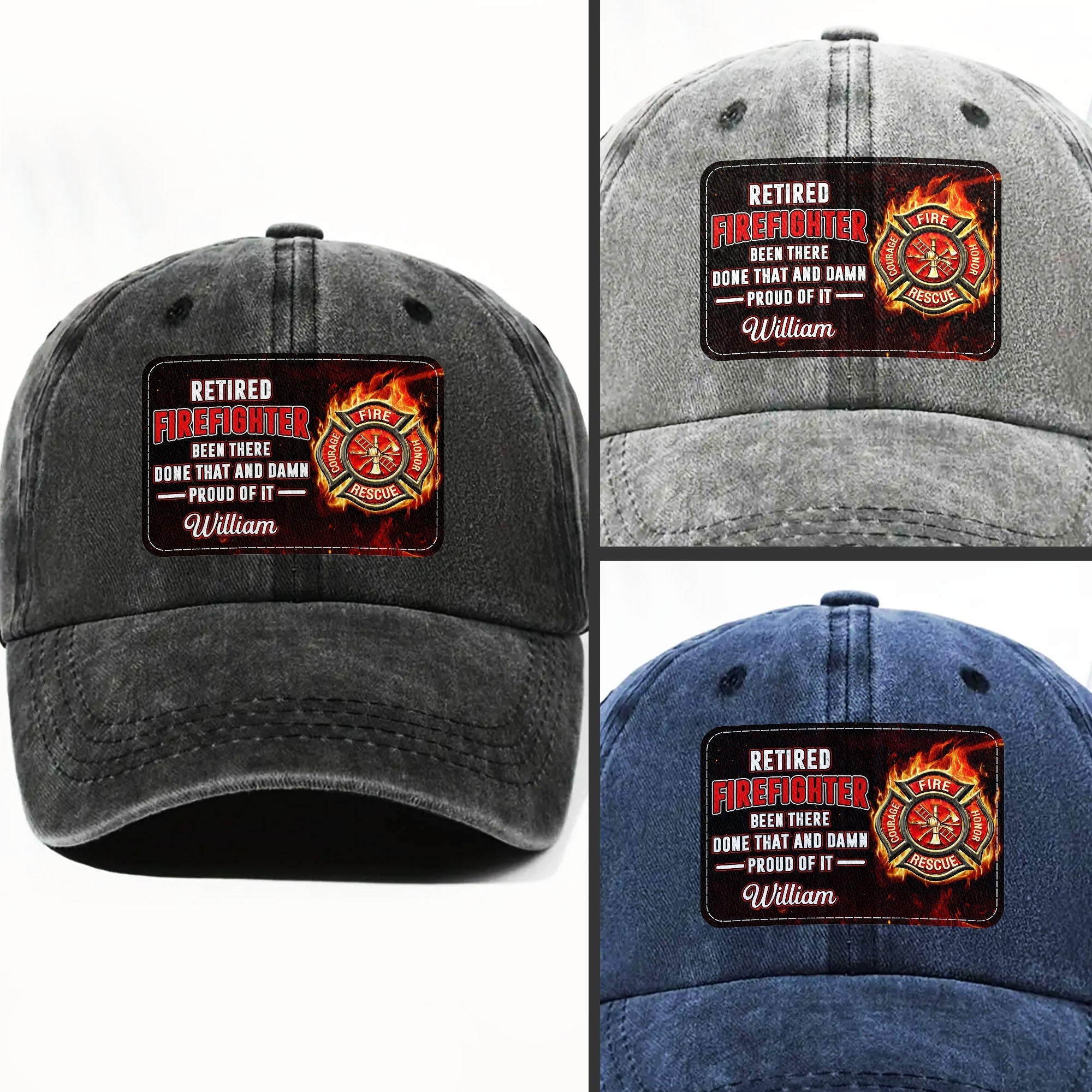 Personalized Washed Denim Cap Custom Name Gift for Retired Firefighter