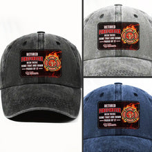 Load image into Gallery viewer, Personalized Washed Denim Cap Custom Name Gift for Retired Firefighter
