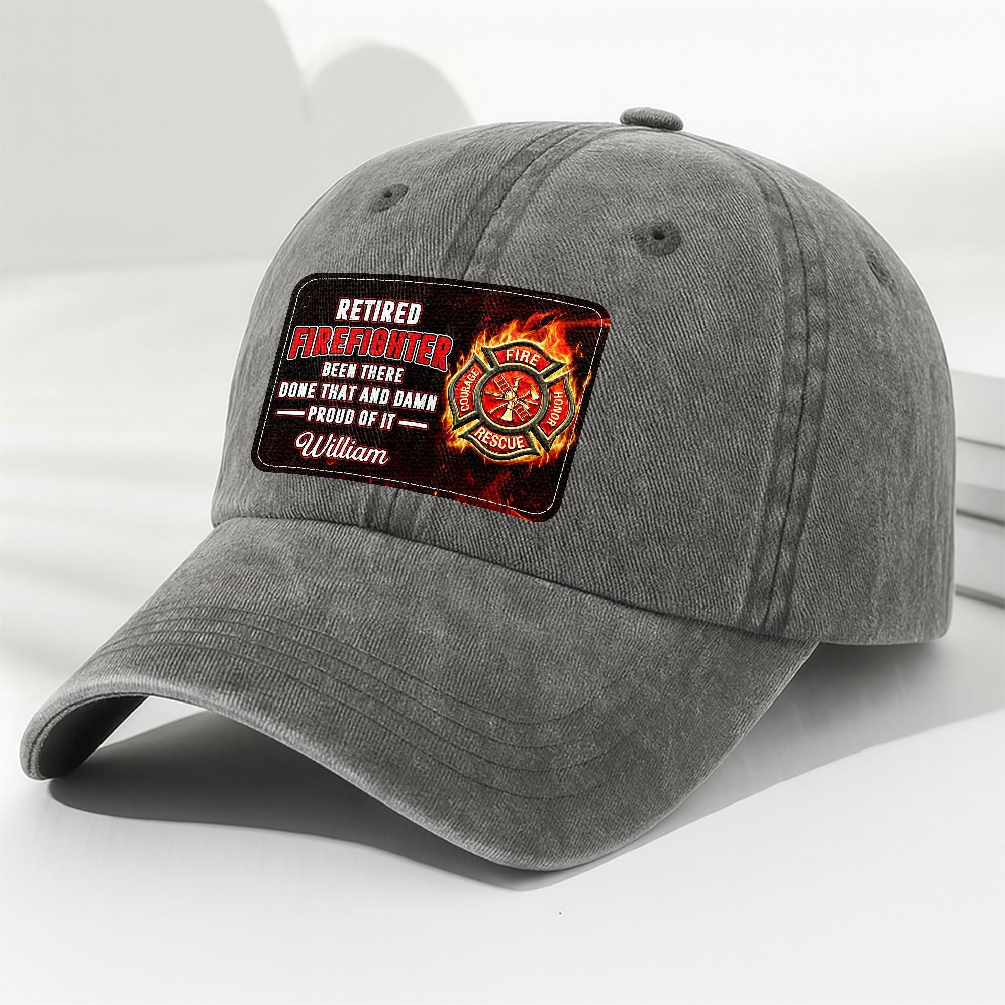 Personalized Washed Denim Cap Custom Name Gift for Retired Firefighter