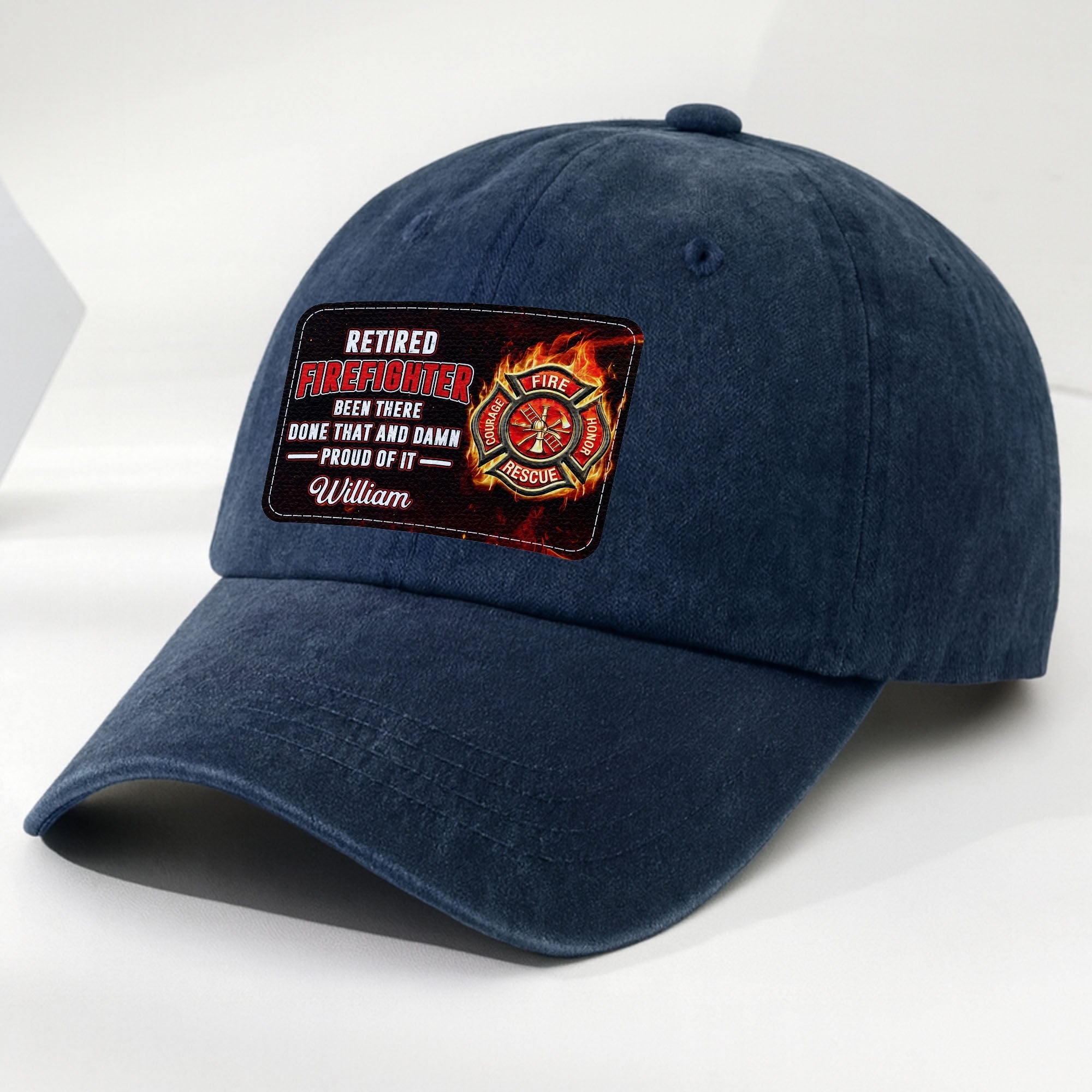 Personalized Washed Denim Cap Custom Name Gift for Retired Firefighter