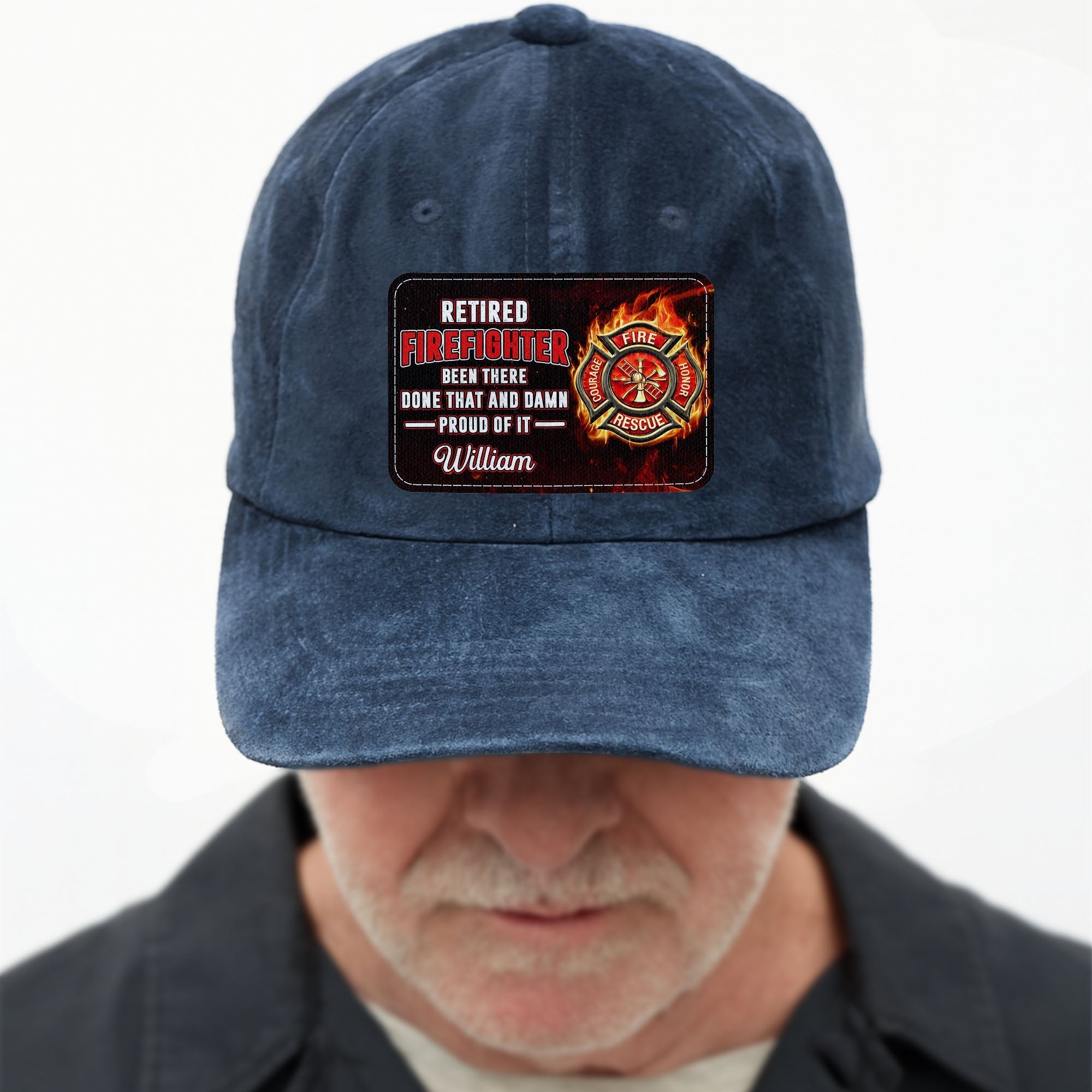 Personalized Washed Denim Cap Custom Name Gift for Retired Firefighter