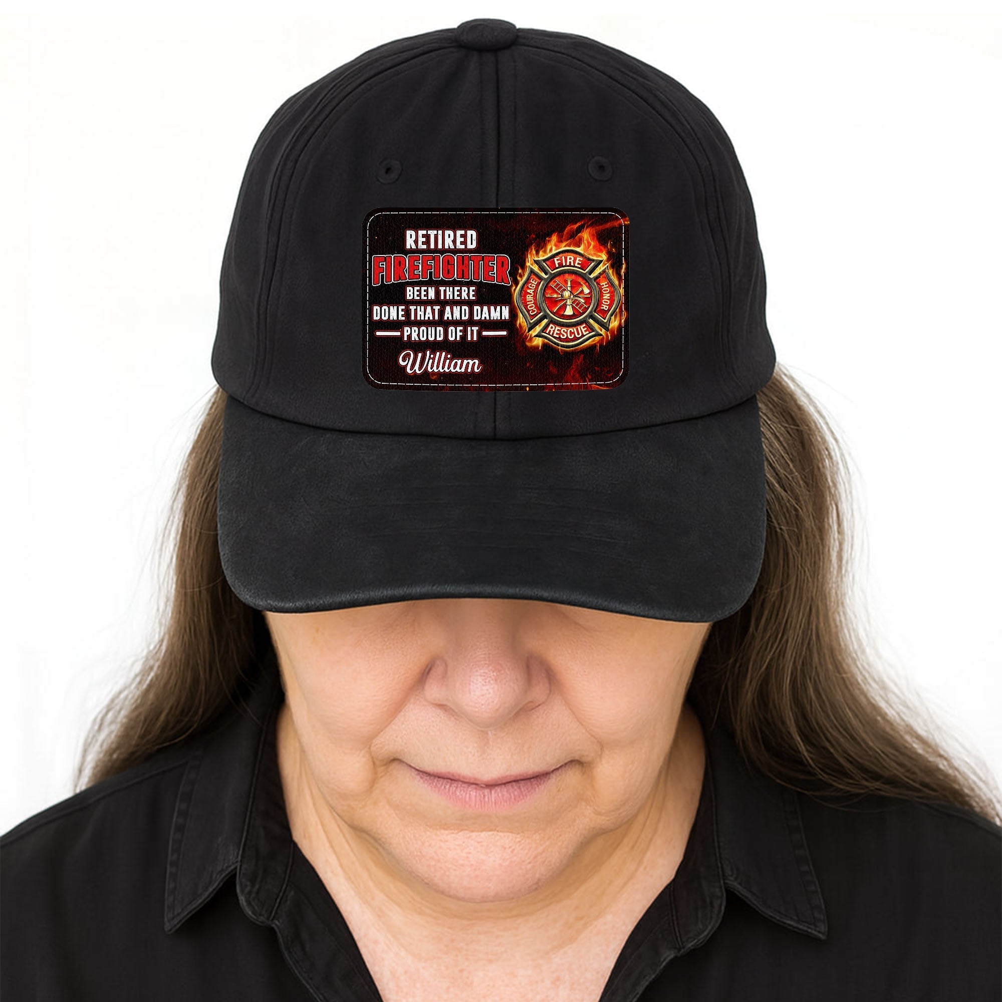 Personalized Washed Denim Cap Custom Name Gift for Retired Firefighter