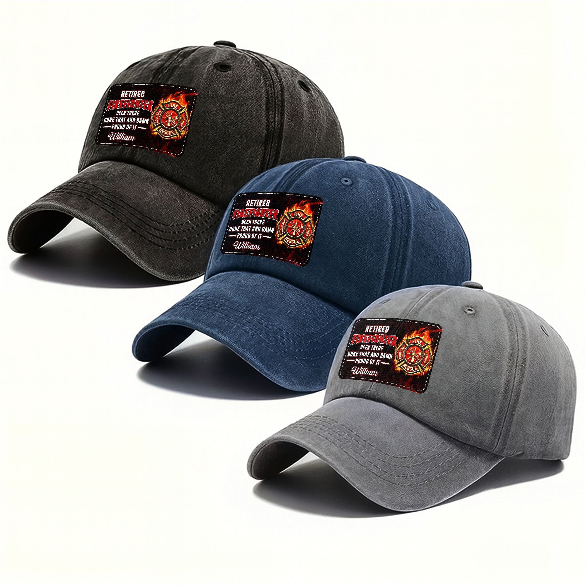 Personalized Washed Denim Cap Custom Name Gift for Retired Firefighter