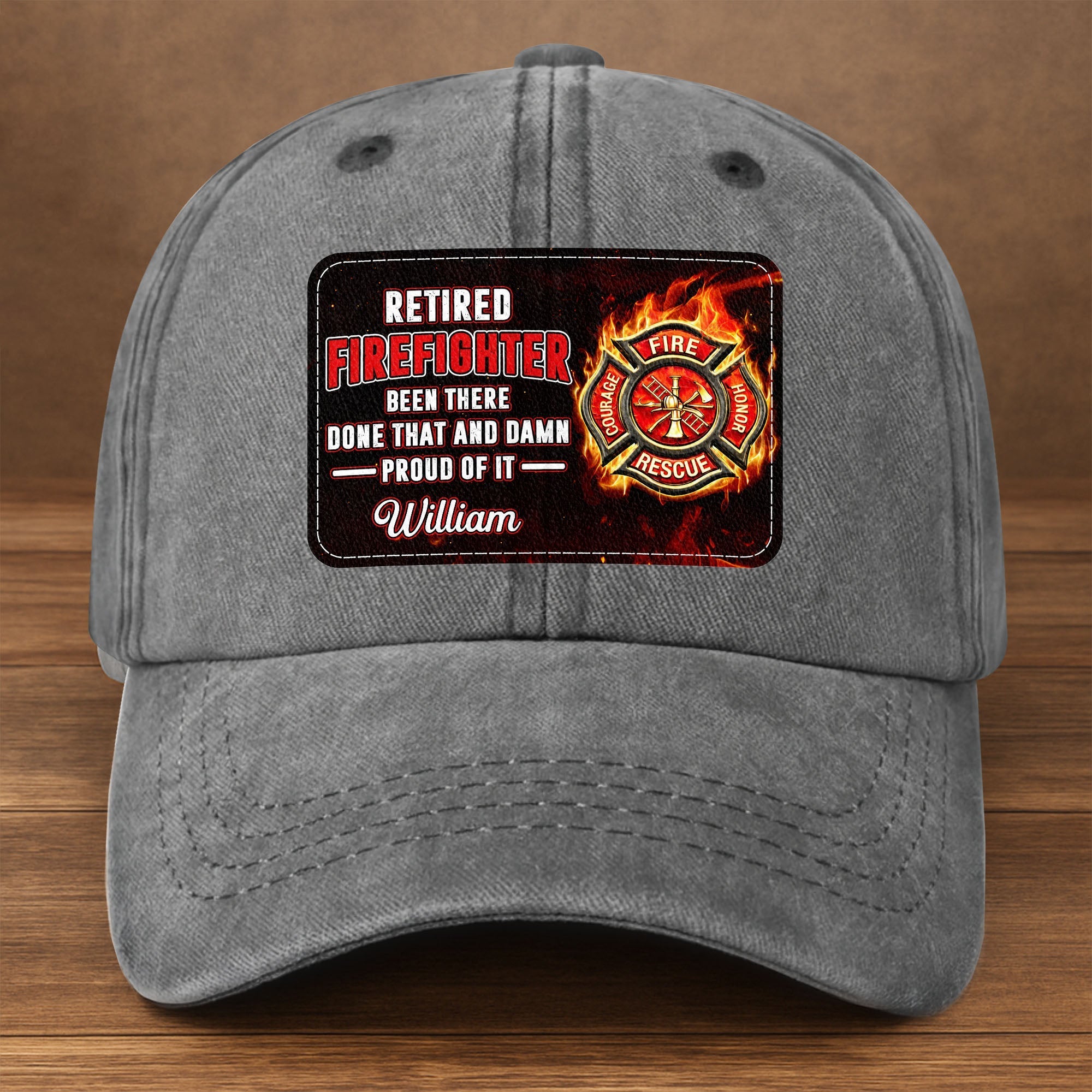 Personalized Washed Denim Cap Custom Name Gift for Retired Firefighter