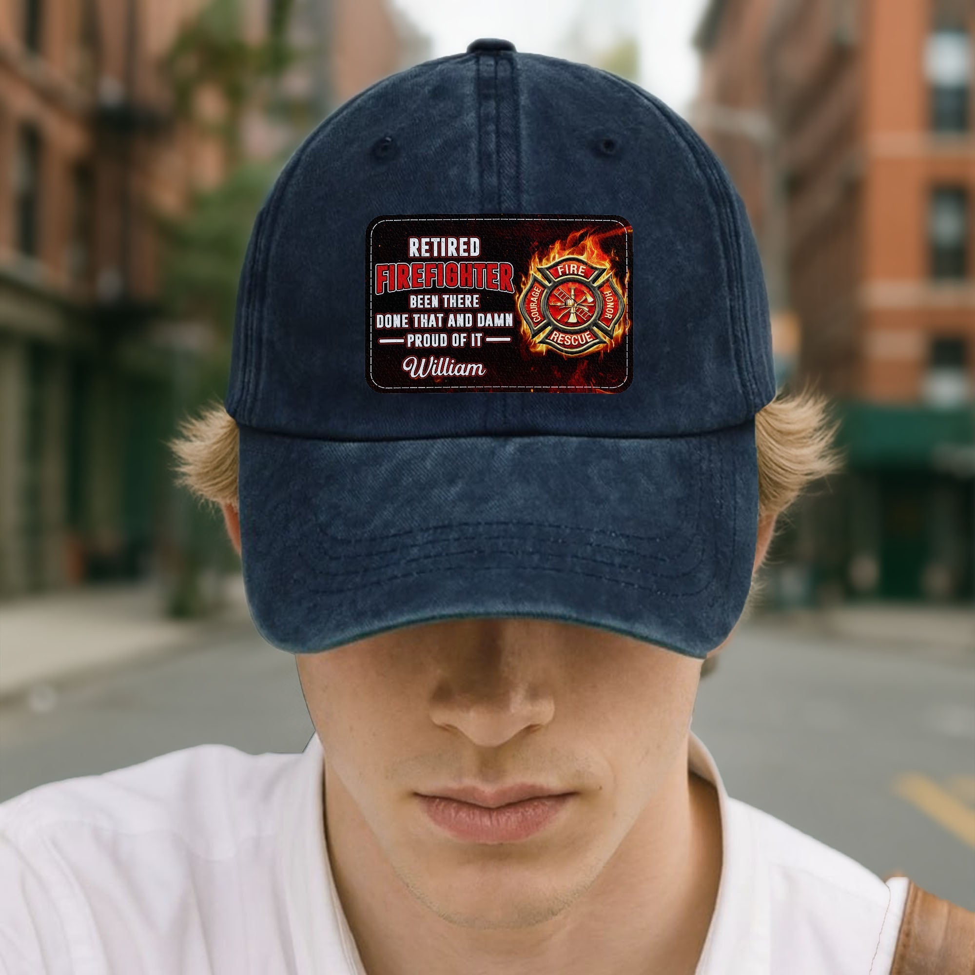 Personalized Washed Denim Cap Custom Name Gift for Retired Firefighter