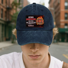 Load image into Gallery viewer, Personalized Washed Denim Cap Custom Name Gift for Retired Firefighter
