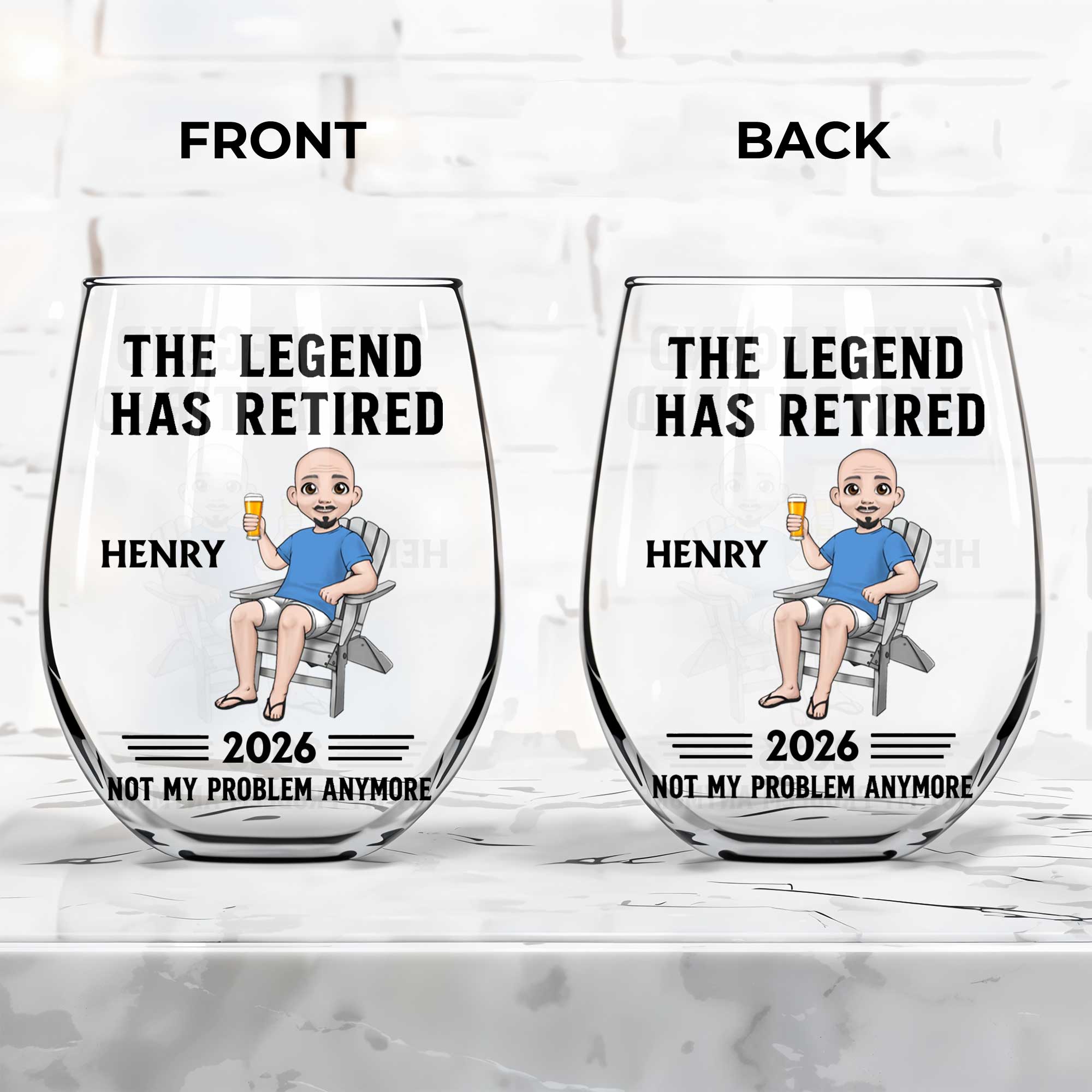Personalized Stemless Wine Glass Custom Name Gift for Retirement