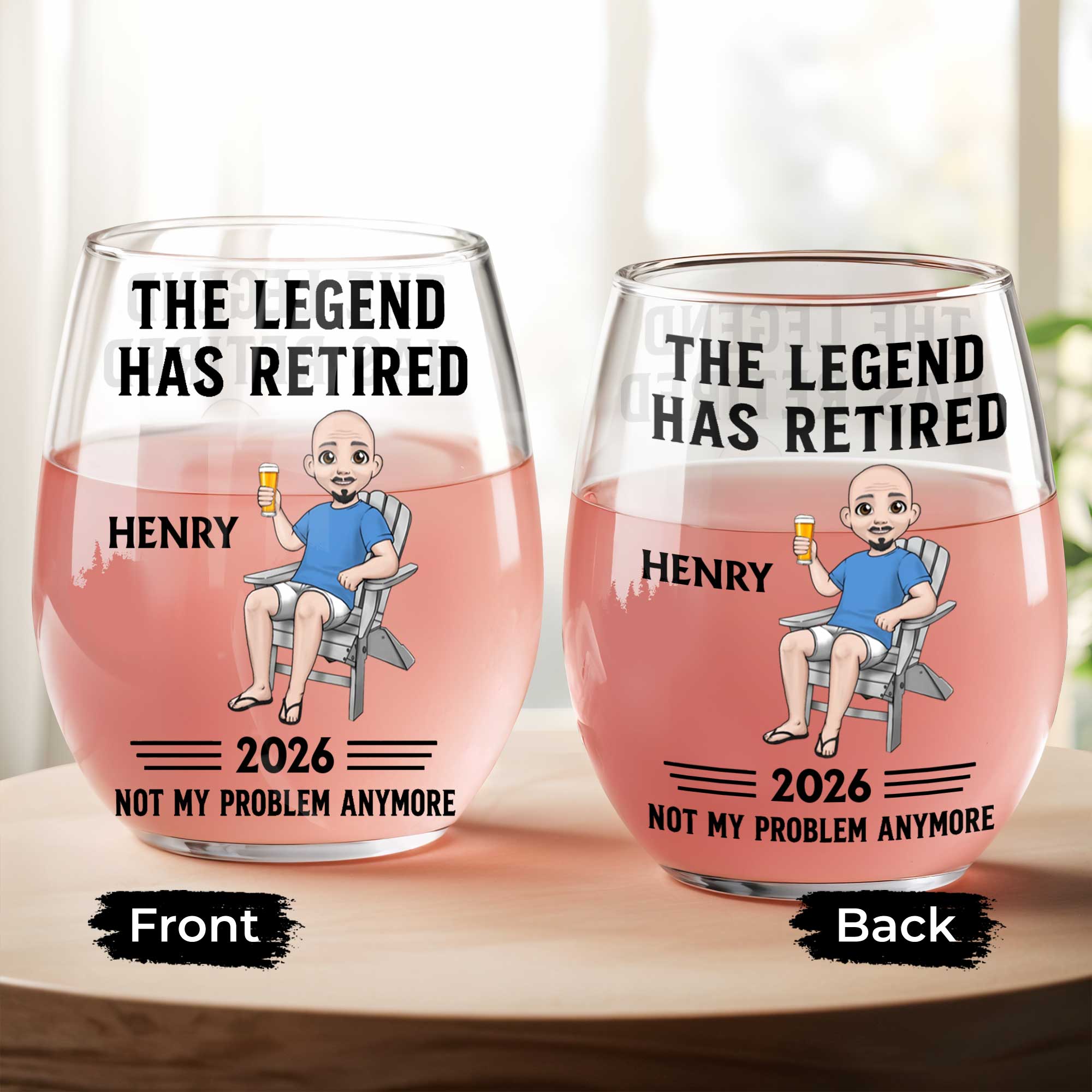 Personalized Stemless Wine Glass Custom Name Gift for Retirement