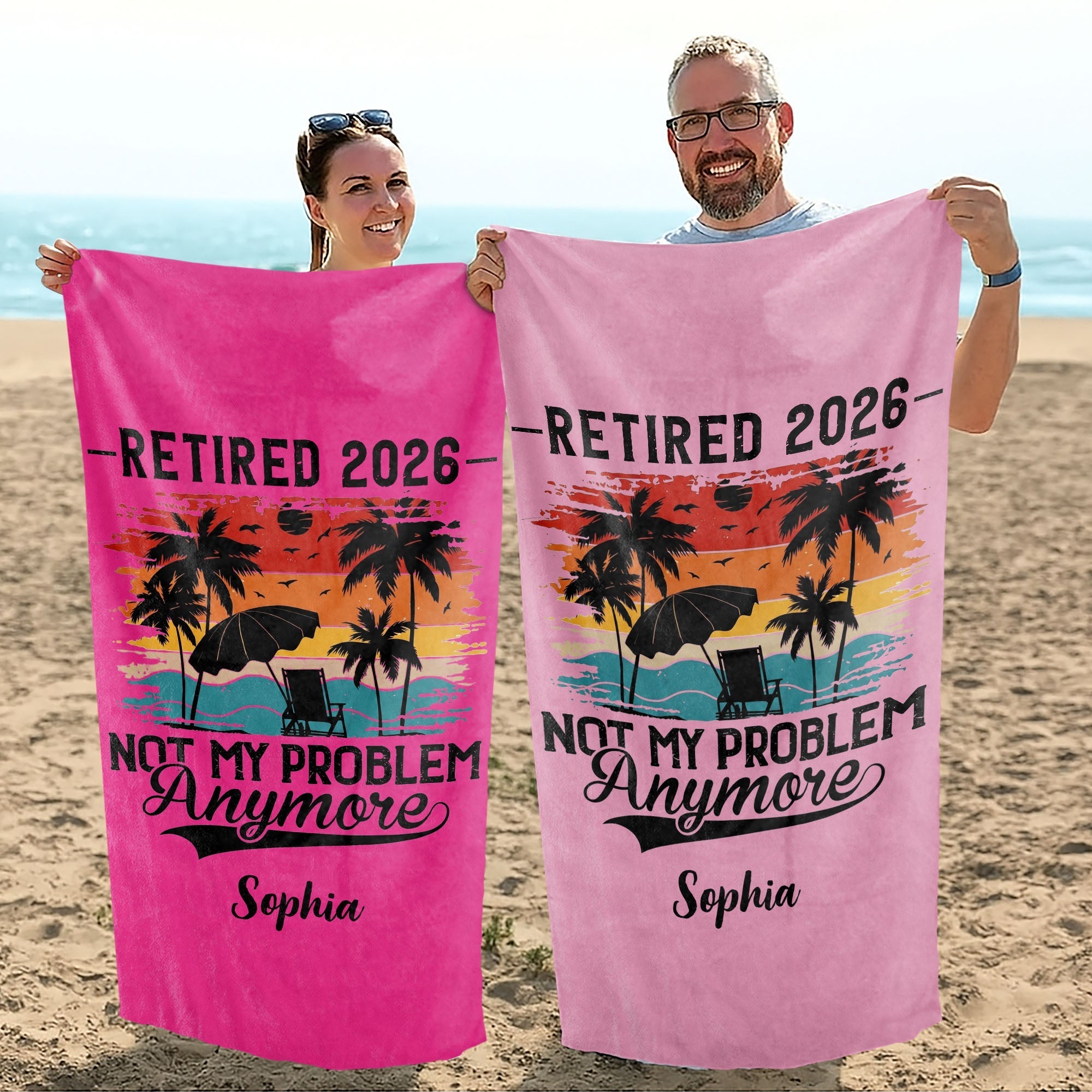 Personalized Funny Beach Towel Custom Name Gift for Retirement