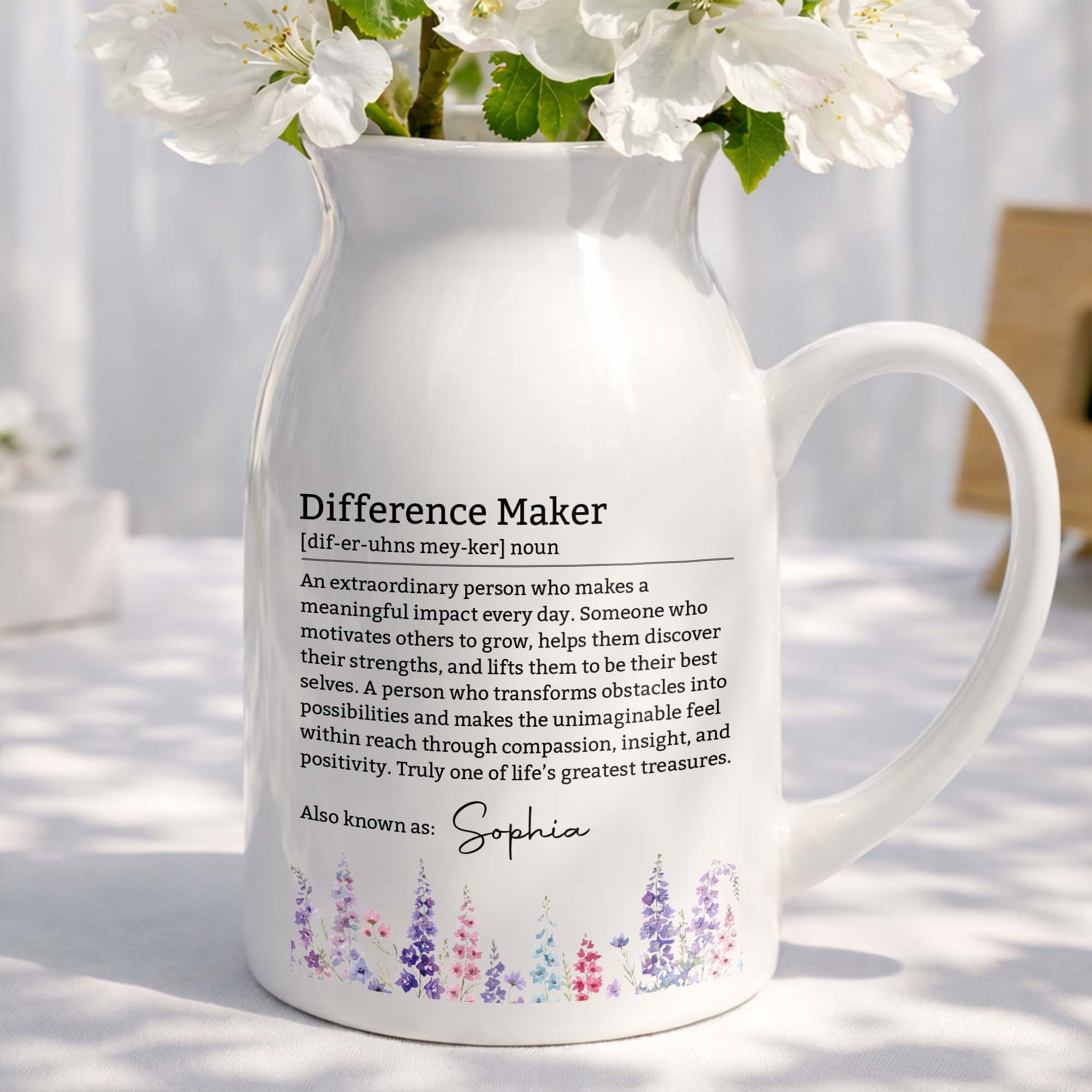 Personalized Ceramic Flower Vase Custom Name Birth Month Flowers Gift for Retirement