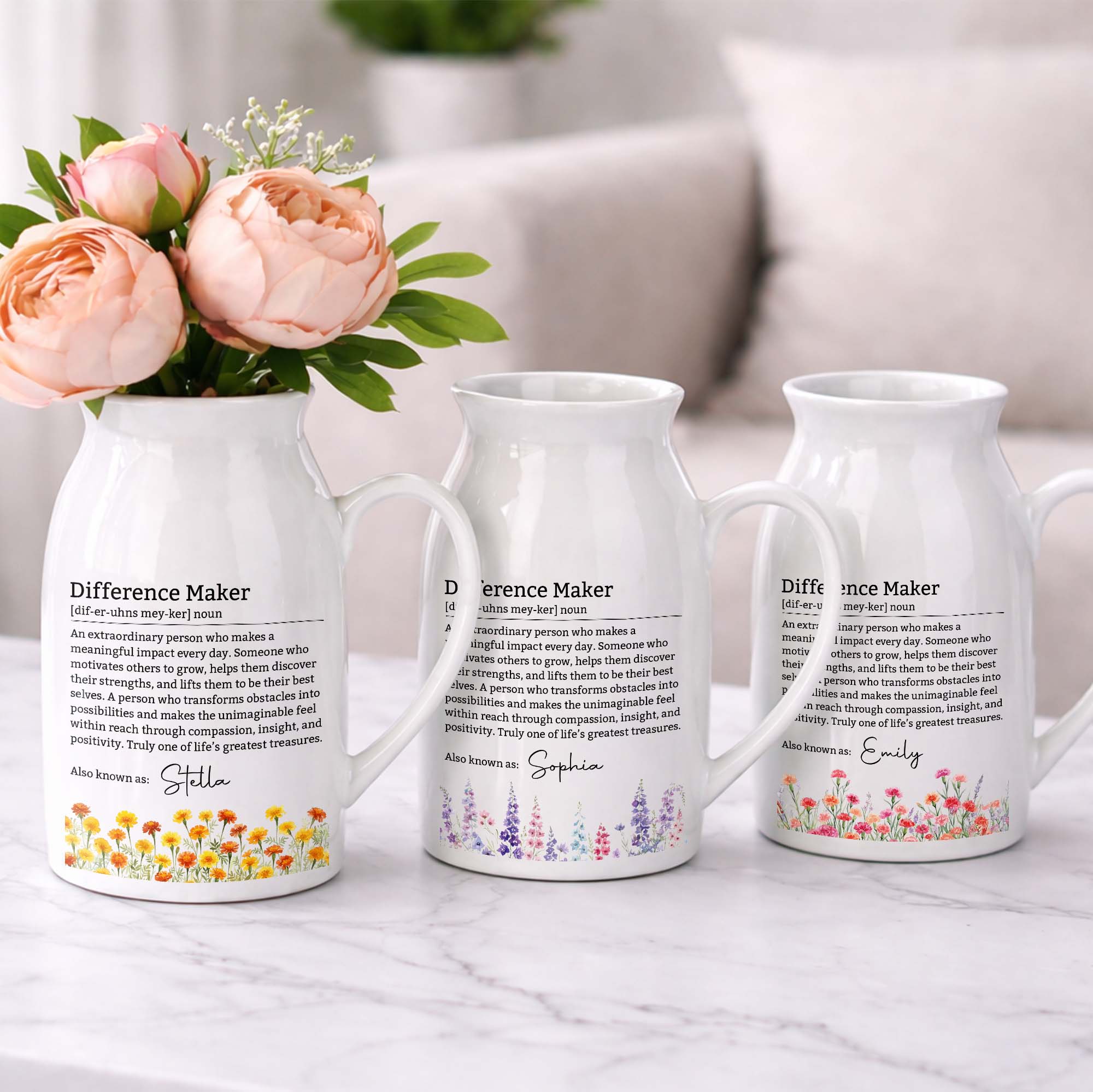 Personalized Ceramic Flower Vase Custom Name Birth Month Flowers Gift for Retirement