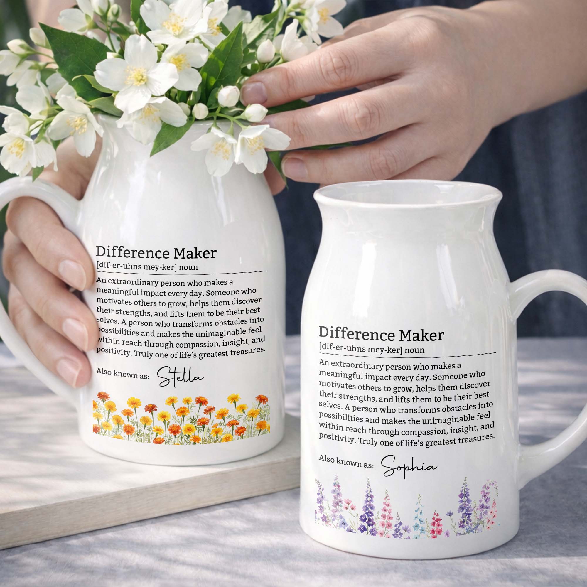 Personalized Ceramic Flower Vase Custom Name Birth Month Flowers Gift for Retirement