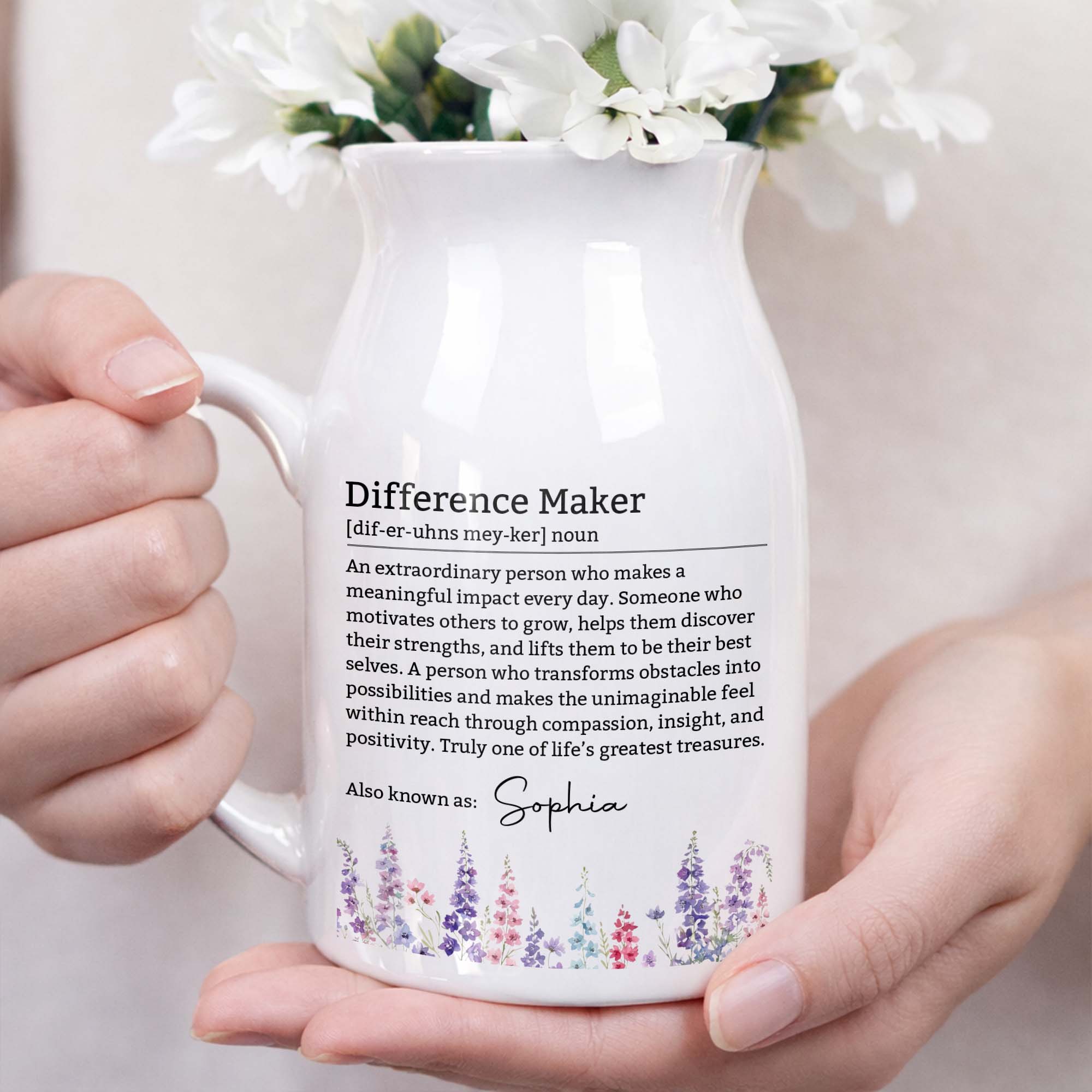 Personalized Ceramic Flower Vase Custom Name Birth Month Flowers Gift for Retirement