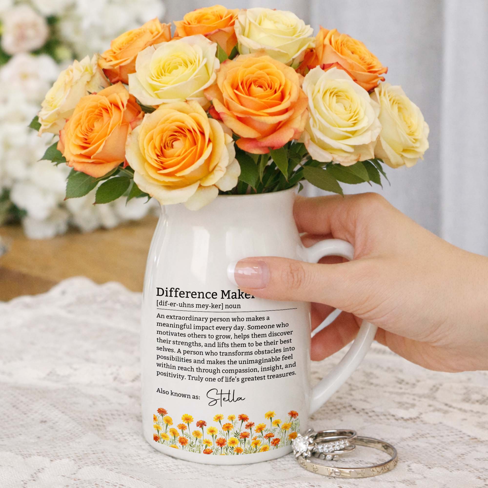 Personalized Ceramic Flower Vase Custom Name Birth Month Flowers Gift for Retirement