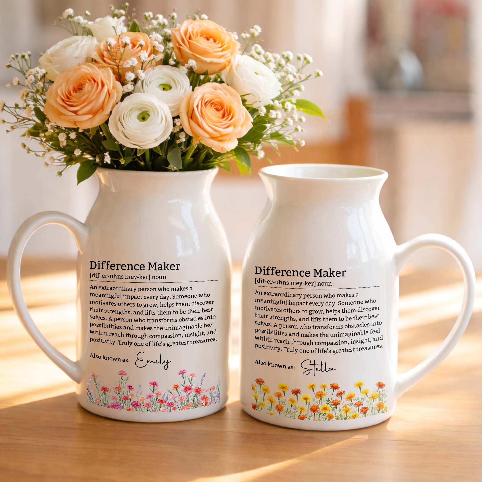 Personalized Ceramic Flower Vase Custom Name Birth Month Flowers Gift for Retirement