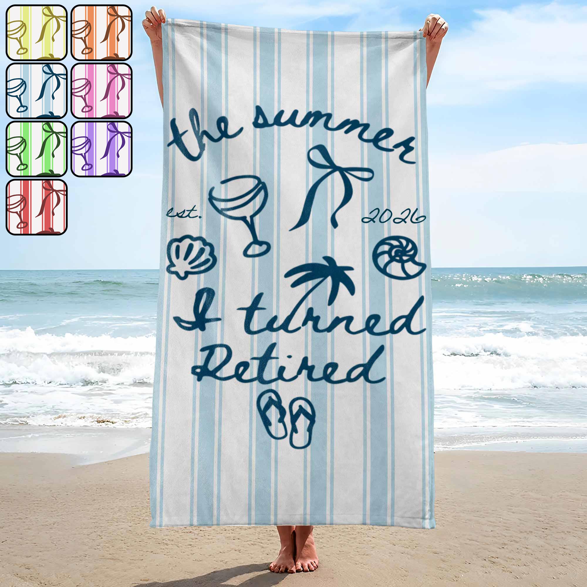 Personalized Beach Towel Custom Name Flip Flops Gift for Retirement