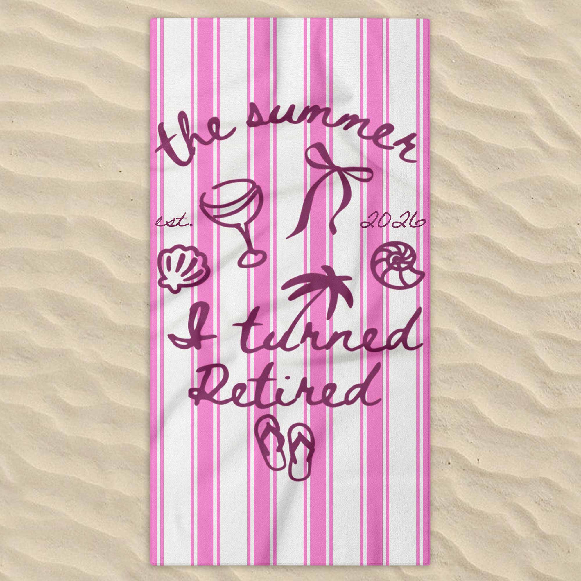 Personalized Beach Towel Custom Name Flip Flops Gift for Retirement