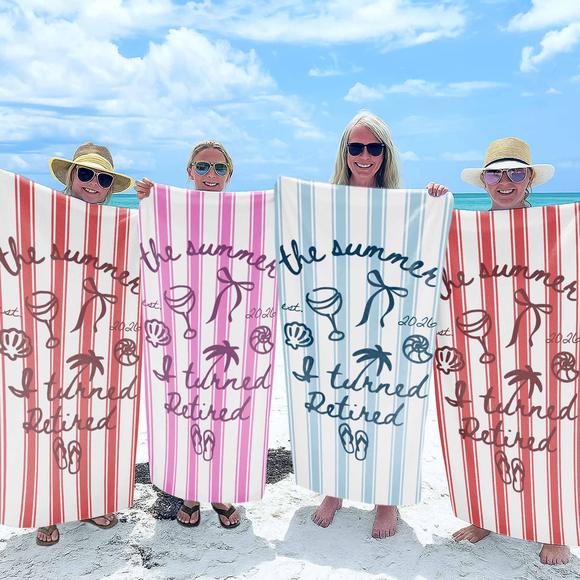 Personalized Beach Towel Custom Name Flip Flops Gift for Retirement
