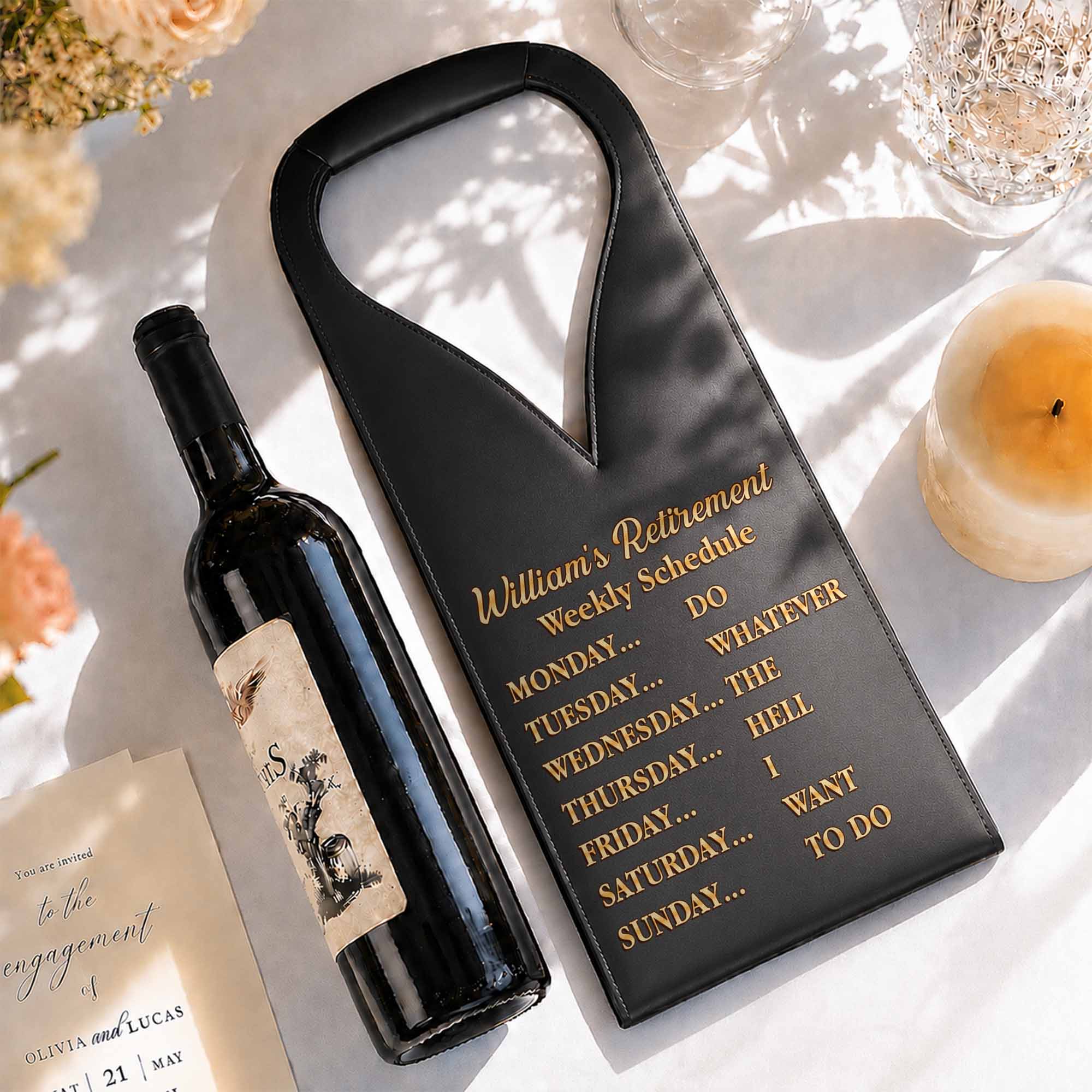 Personalized Leather Wine Bag Custom Name Gift for Retirement