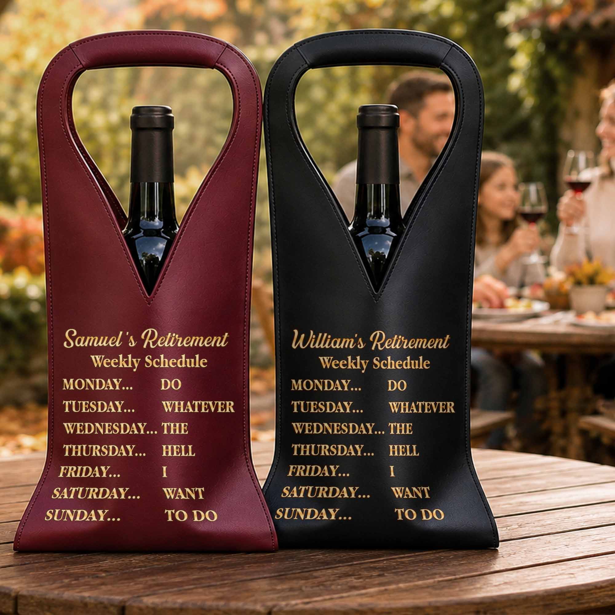 Personalized Leather Wine Bag Custom Name Gift for Retirement