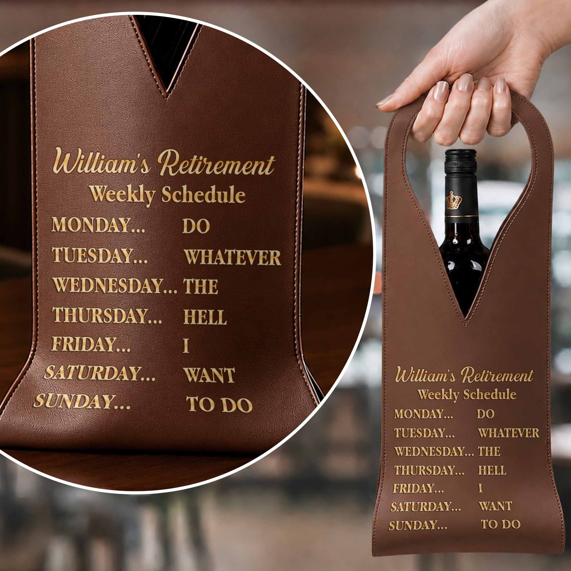 Personalized Leather Wine Bag Custom Name Gift for Retirement