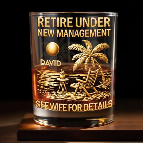 Personalized Whiskey Glass with Beach Scene Custom Name Gift for Retirement